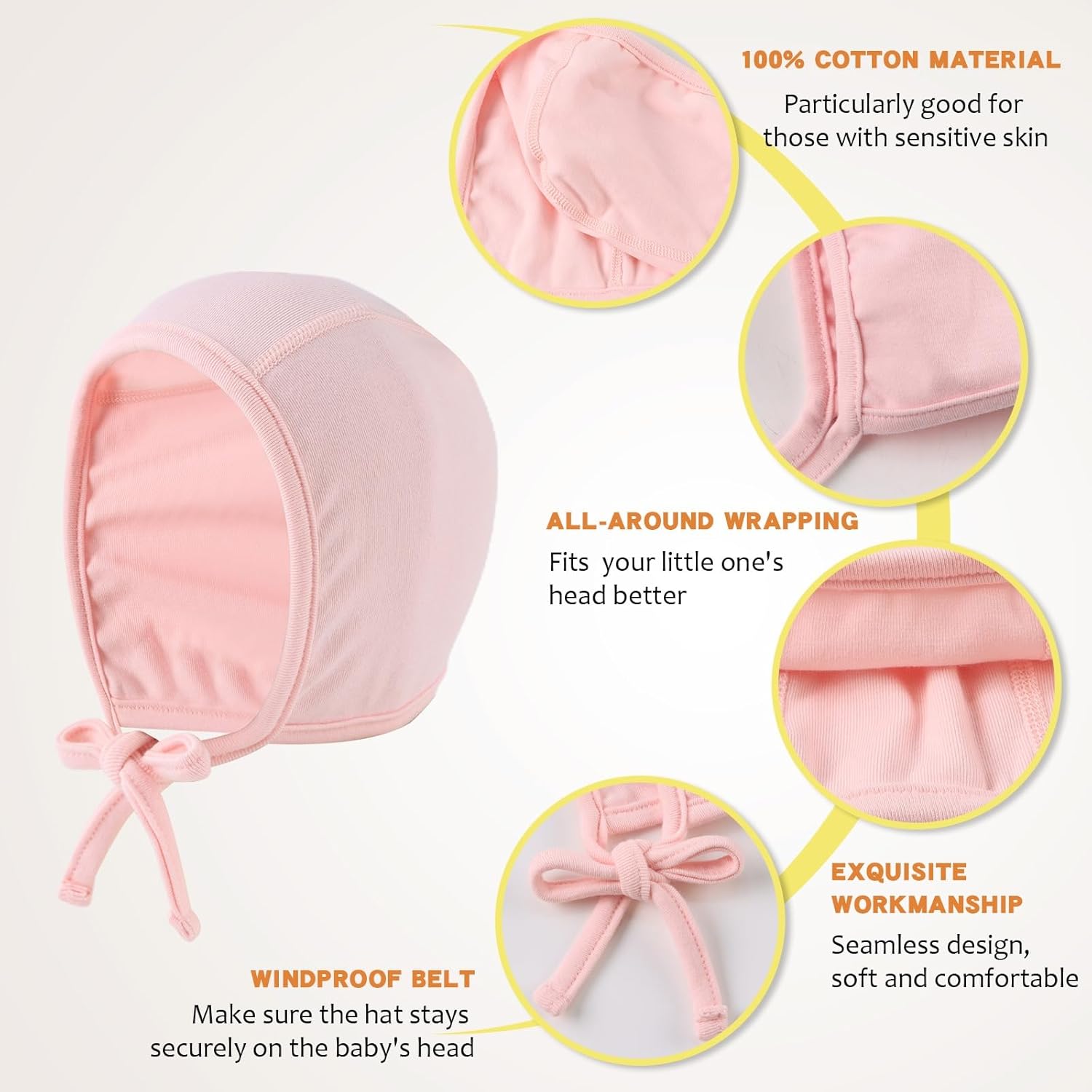 JANGANNSA Newborn Baby Hospital Hat Infant Set Head Cap Lovely Ears Belt Beanie 0-6Months - Image 4