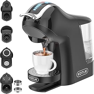 KOTLIE 19Bar Cafetera Espresso de Cápsulas Multifunción para Nespresso/Dolce Gusto/LAV*ZZA MIO y Cápsulas de Café Molido/ESE EM-308A