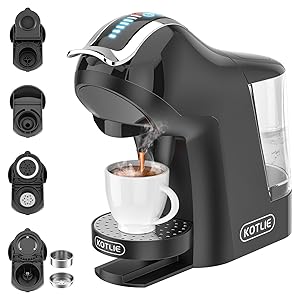KOTLIE 19Bar Cafetera Espresso de Cápsulas Multifunción para Nespresso/Dolce Gusto/LAV*ZZA MIO y Cápsulas de Café Molido/ESE EM-308A