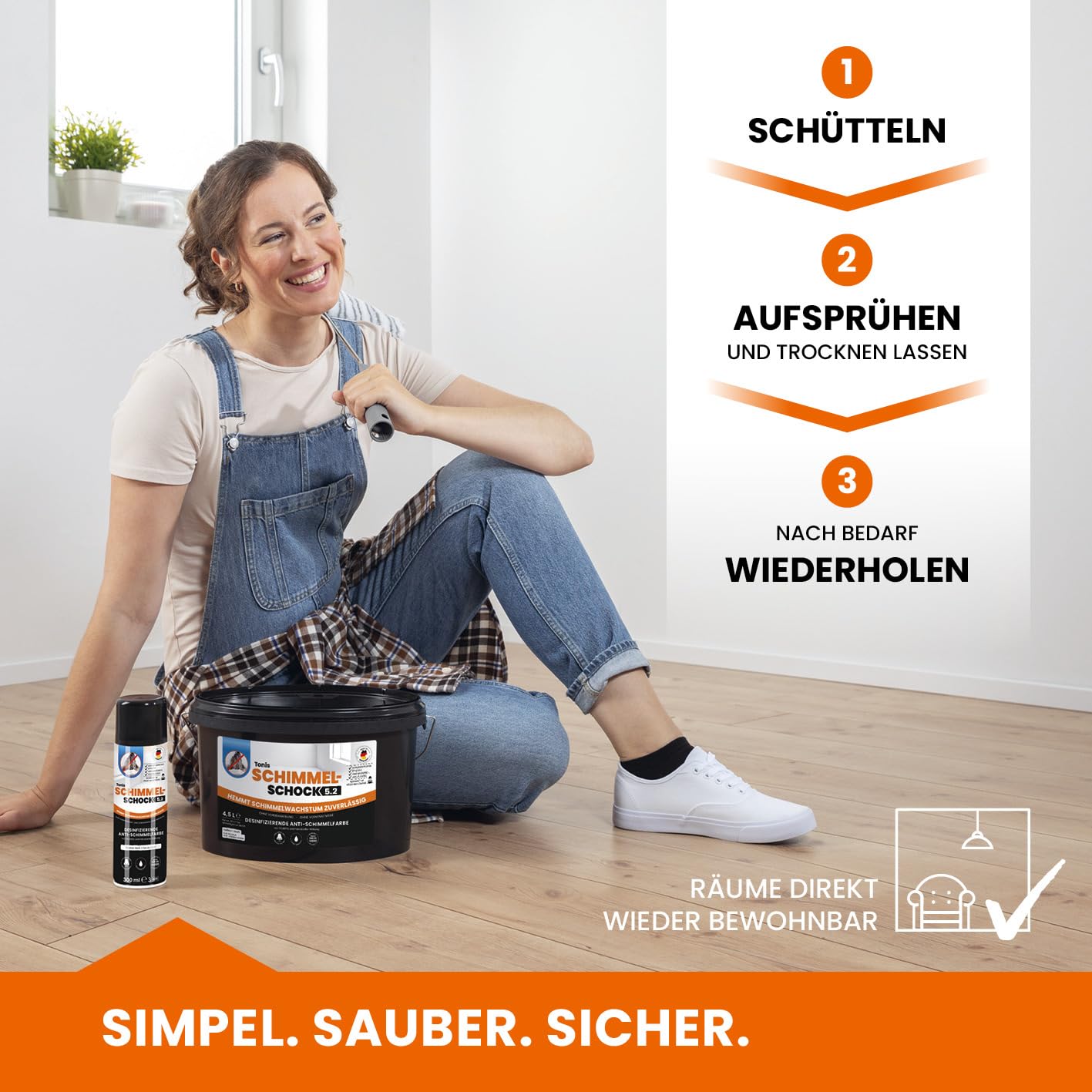 Tonis SCHIMMELSCHOCK Anti-Schimmel-Farbe mit 99,999% antimikrobieller Wirkung | Sprühfarbe für ca. 1,5 m², wissenschaftlich nachgewiesene Sofortwirkung | Effektiv und zuverlässig