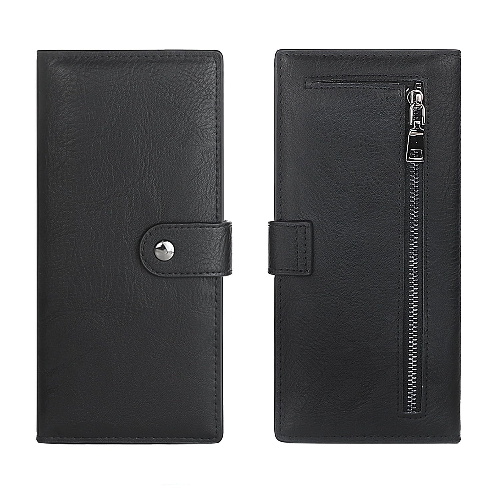 veniee Slim Long Lightweight Wallet for Women,Thin soft Bifold Minimalist Design with Zipper Pocket for Coins (Black)