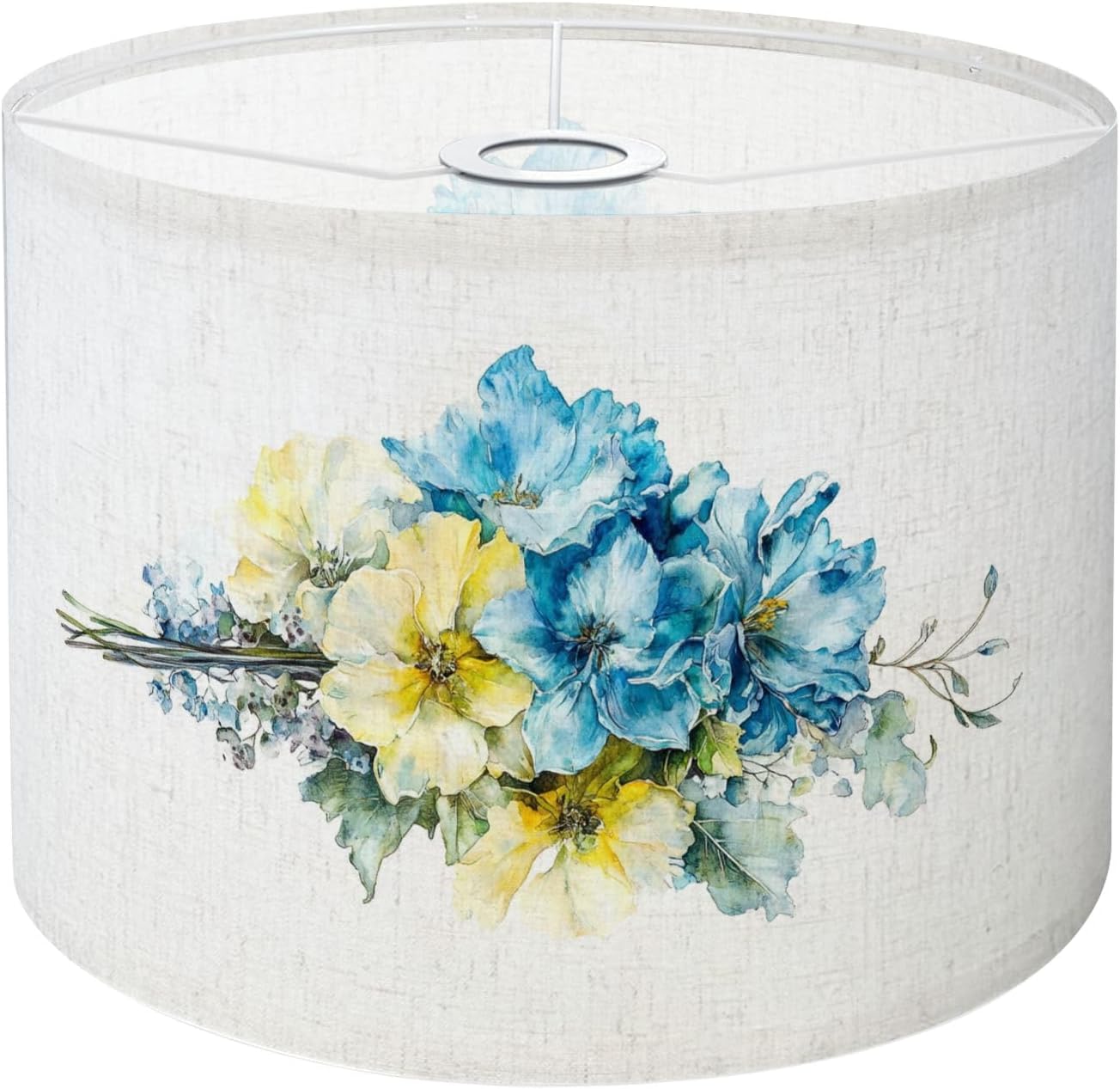 Lamp Shades Printing Plants Blue Flowers Yellow Green Leaves Floral Arrangement Linen Made Drum Lamp Shades 1 Pack Lampshade for Floor Lamp Table Lamp Home Decor Bedroom Dining Room