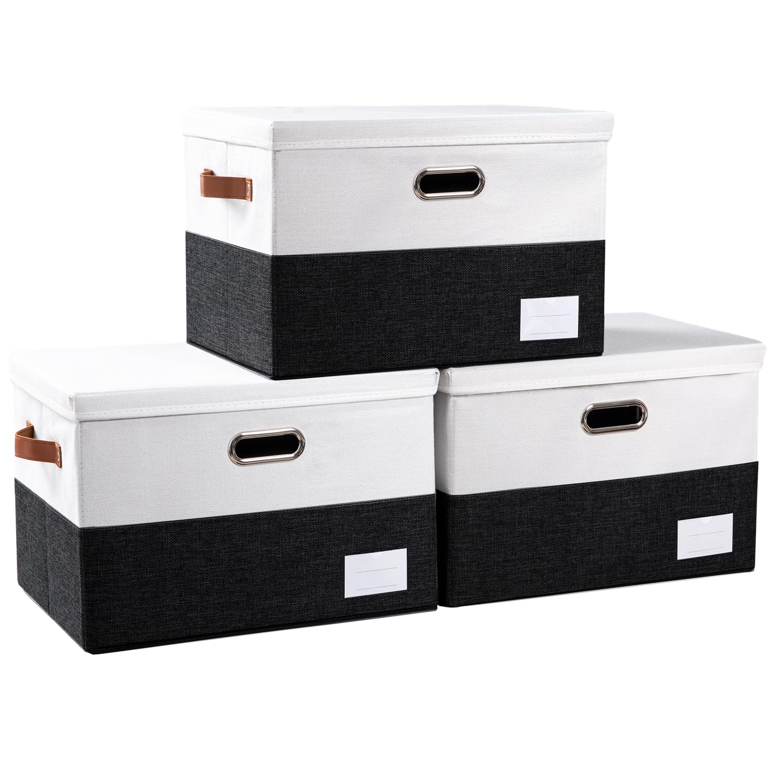 PRANDOM Foldable Storage Bins with Lids [3-Pack] Fabric Collapsible Storage Boxes Baskets Cubes Containers with Handles for Closet Living Room Bedroom