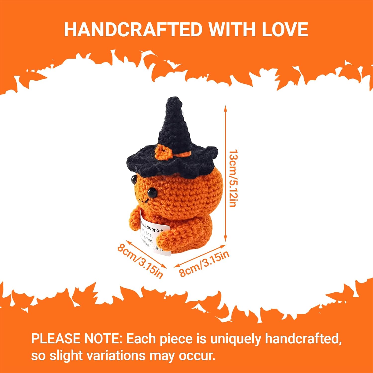 Fmcmly Handmade Crochet Pumpkin with Inspirational Card - Cute Halloween Decor, Thanksgiving & Birthday Gift, Emotional Support Desk Accessory for Women, Men, Friends - Image 3