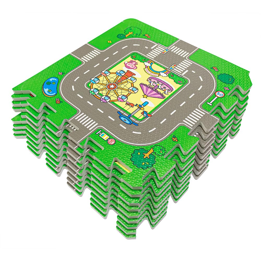 Livingreen Tapete Infantil con Carretera en Foamy Armable – 9 Piezas de 30x30 cm | Alfombra Educativa para Niños, Ideal para Juego en Suelo y Estimulación Creativa