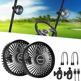 2-Pack Golf Cart Fans for Golf Cart Accessories,3-speed Settings Fit EZGO Club Car Yamaha Models with Sturdy Clamp& Portable USB Input for Golf Cart,Office Desk and Stroller
