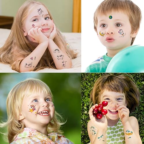 Miniatura 4 de Aniuvot Tatuajes temporales de unicornio con purpurina para niños regalo de fiesta de cumpleaños para niños y niñas 14 hojas calcomanías brillantes
