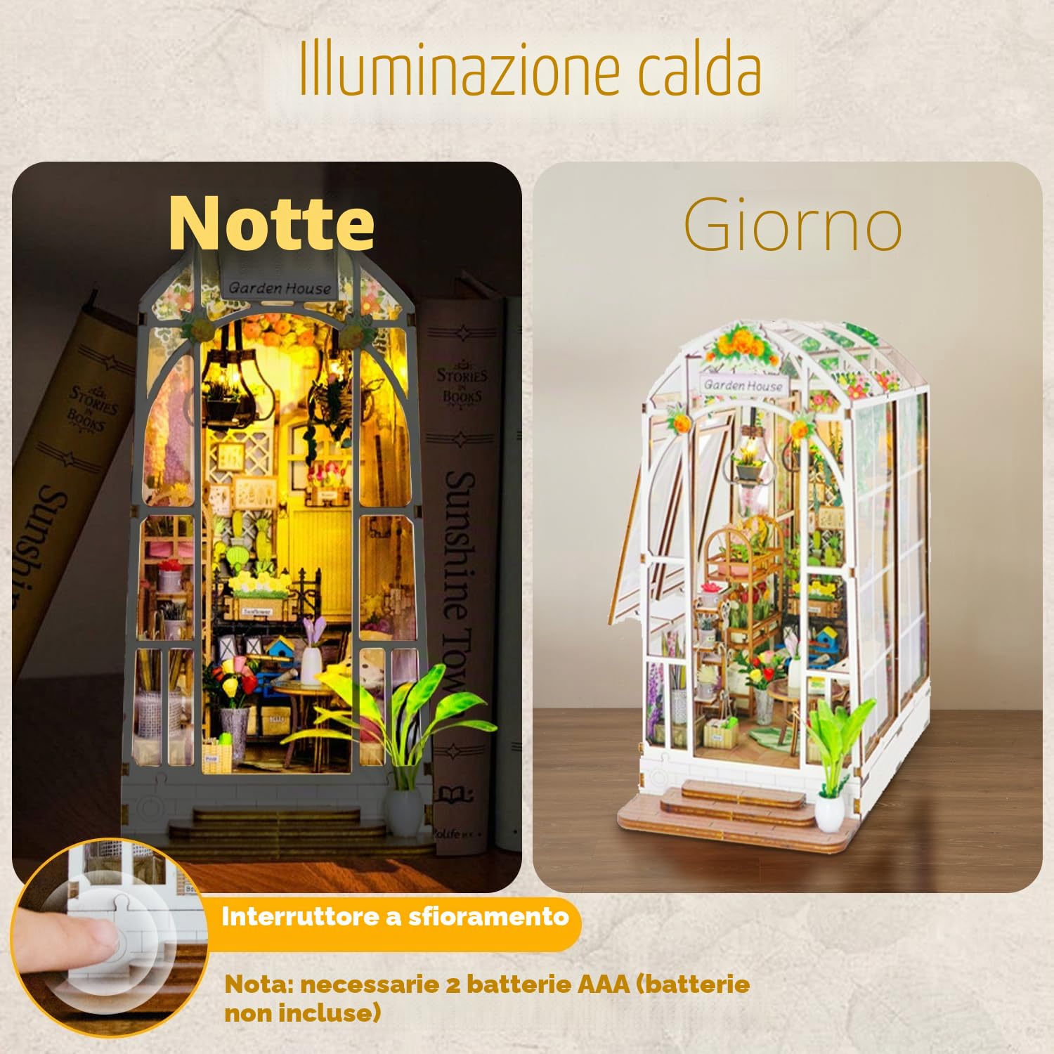 Book Nook Casa Delle Bambole in Legno, Miniatura Fai Da Te, Modello di Casa Puzzle con Luci LED, Casa, Decorazione Scaffale, Regalo Di Vacanza für Erwachsene und Kinder (Casa Di Fiore Di Vacanza)