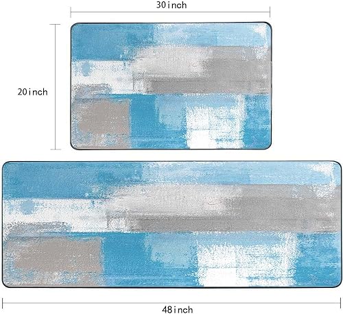 Vista 111 de TOMWISH - Tapetes de cocina para piso, color turquesa, gris, abstracto, pintura artística, 17 x 48 + 17 x 24 pulgadas, juego de alfombras de cocina