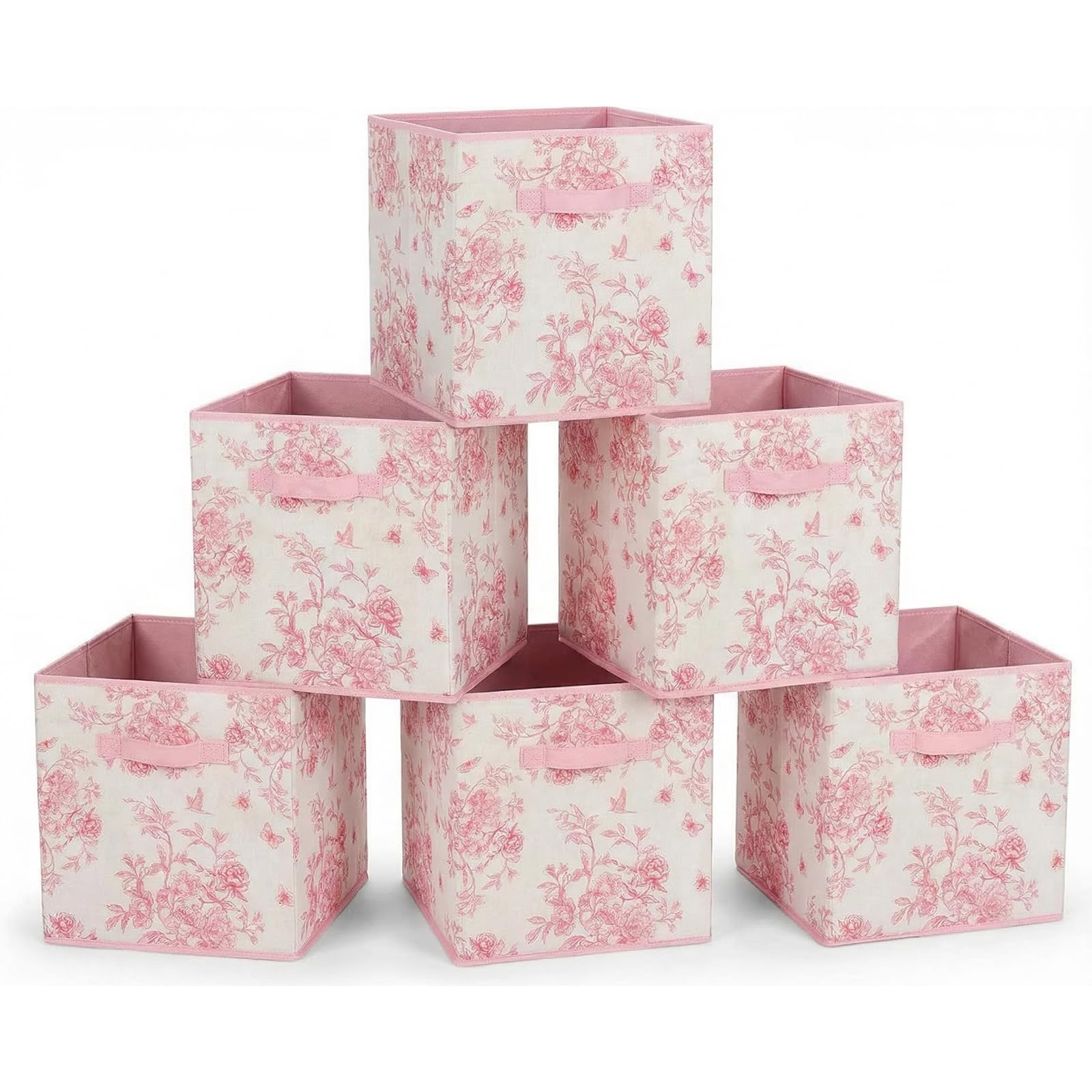 Photo 1 of BBSET 6 Pcs Pink Floral Cube Storage Bins