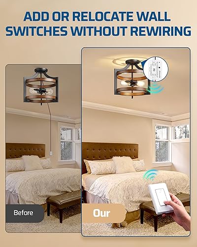 Miniatura 3 de DEWENWILS Kit de interruptor de luz inalámbrico y receptor, no requiere cableado en la pared, interruptor de pared con control remoto para luces de