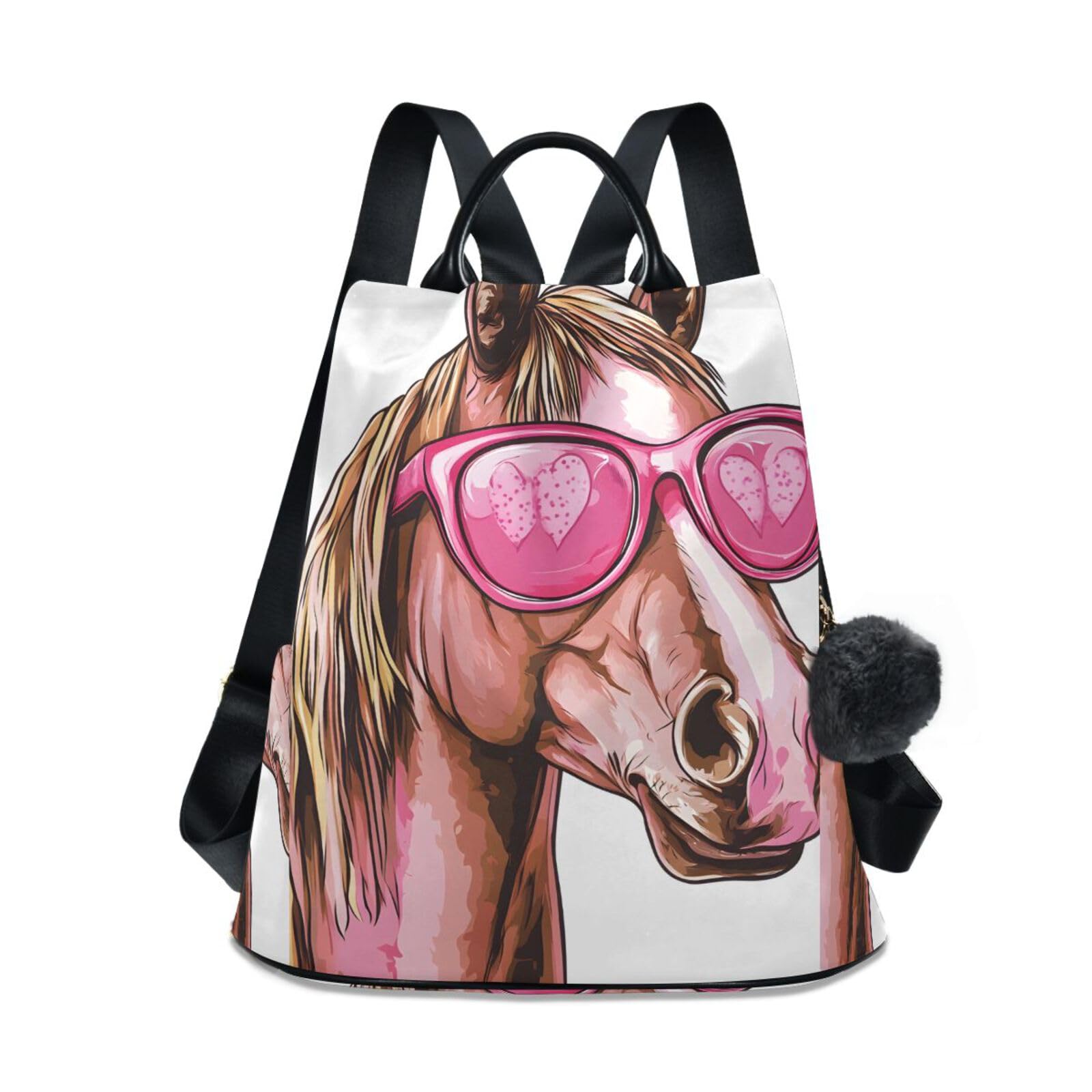 Funny Horse with Glasses Backpack for Women Anti Theft Large Fashion Travel Shoulder Bag Purse Rucksack Lightweight