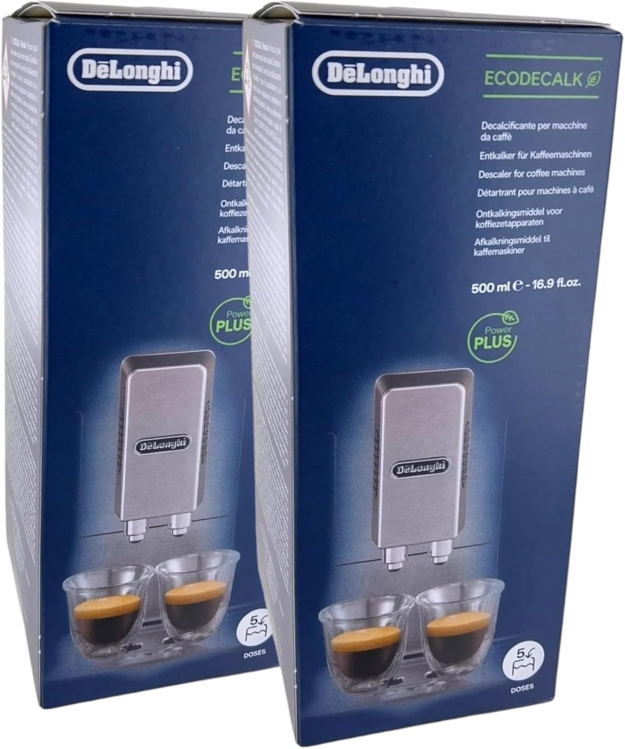 DL-pro Lot de 2 détartrants 500 ml pour machine à café DeLonghi 5513296041 SER3018 DLSC500 EcoDecalk avec brosse de nettoyage DL-pro pour machine à café automatique