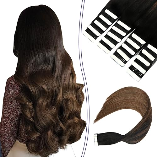 Extensiones de cabello humano real con cinta adhesiva de 16 pulgadas, balayage, color 10613, 20 piezas de cabello lacio de 1.76 onzas (#10P613, 16