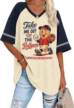 Oversized Baseball Shirt Women Baseball Mom Shirts V Neck Sport Tshirt