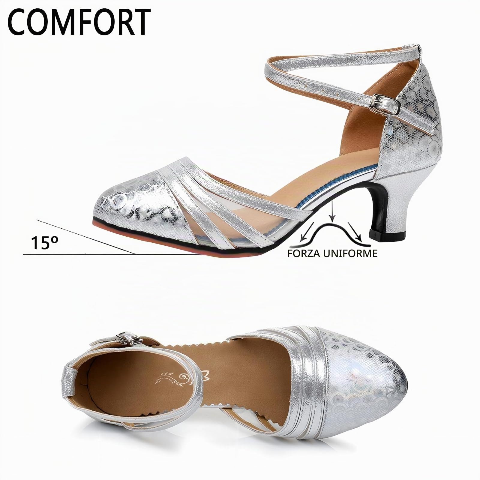 Donna Scarpe da Ballo，Scarpe col Tacco per Feste Matrimoni Latino Moderno e Tango
