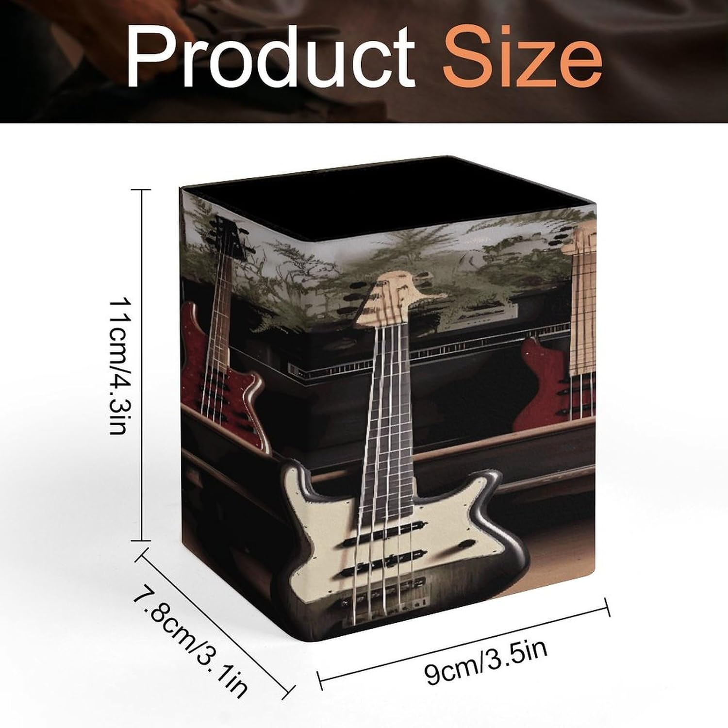 Guitar Bass Music Musical Instruments Pen Holder for Desk Minimalist Leather Pencil Holder Fashion Modern Pencil Cup Decorative Square Pen Cup Locker Organizer for Office Work Locker Accessories image 2