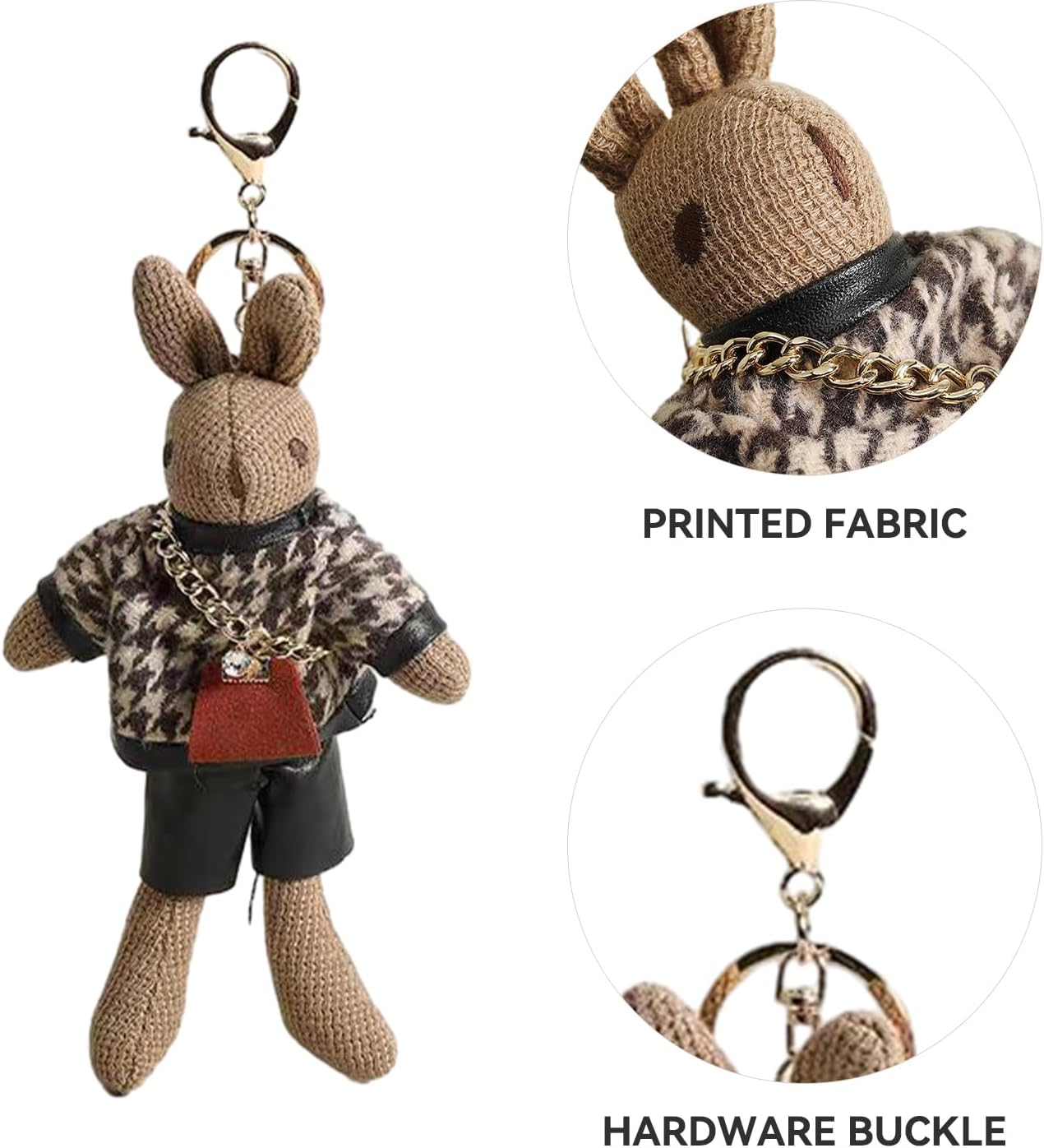 jiesinlov Kawaii Bag Pendant Keychain Dolls, Cute Trend Bunny Bag Charms, Purse DIY Remodeling Accessories(Brown Bunny) - Image 3