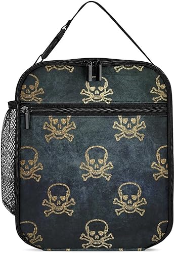TIMAILOR Lonchera con diseño de calavera, bolsa de almuerzo aislada, divertidas y lindas bolsas de almuerzo para mujeres, lonchera reutilizable,