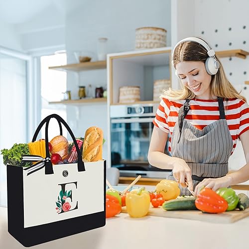 Miniatura 130 de Initial Canvas Tote Bag, Personalized Birthday Gifts for Women Mom Friends Teachers, Monogrammed Tote Bags Suitable for Mother's Day Wedding Beach