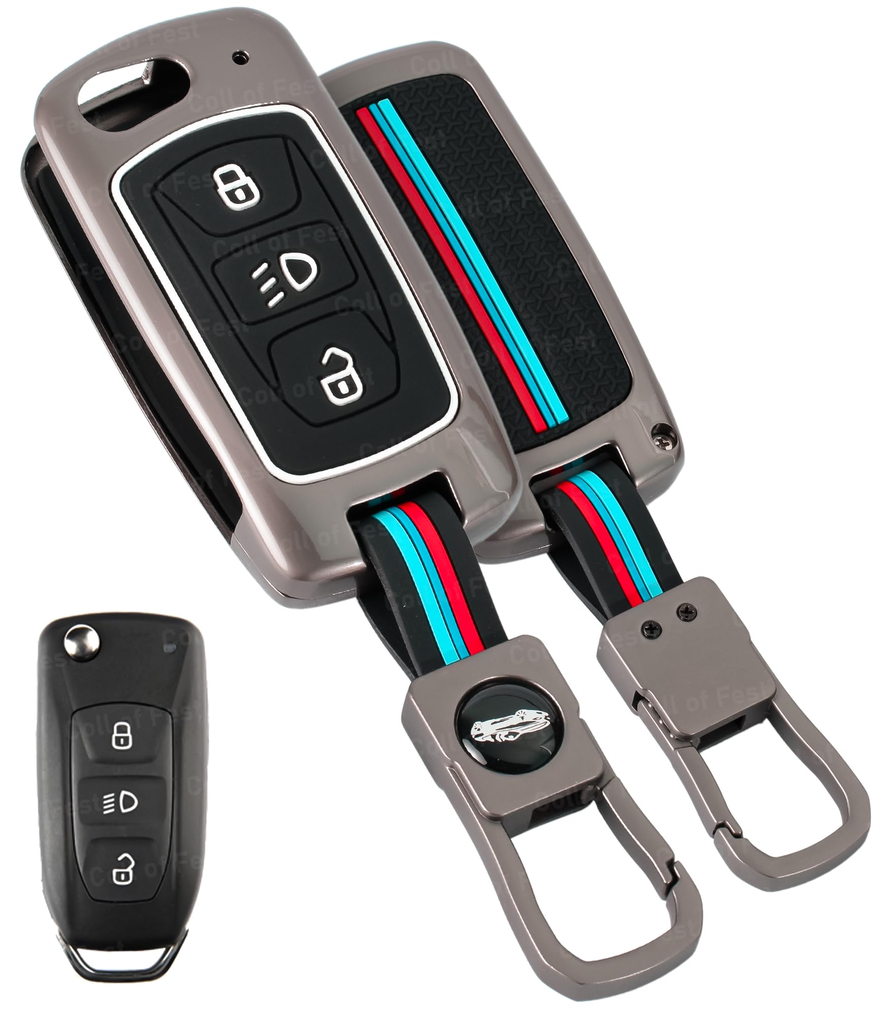 Coll of Fest Metal Silicon Key Cover Compatible with Compatible for Tata Nexon|Altroz|Tiago|Punch|Harrier|Safari|Tigor 3 Button Smart Key Special Feature Visible in Low-Light Condition,Black-image-33