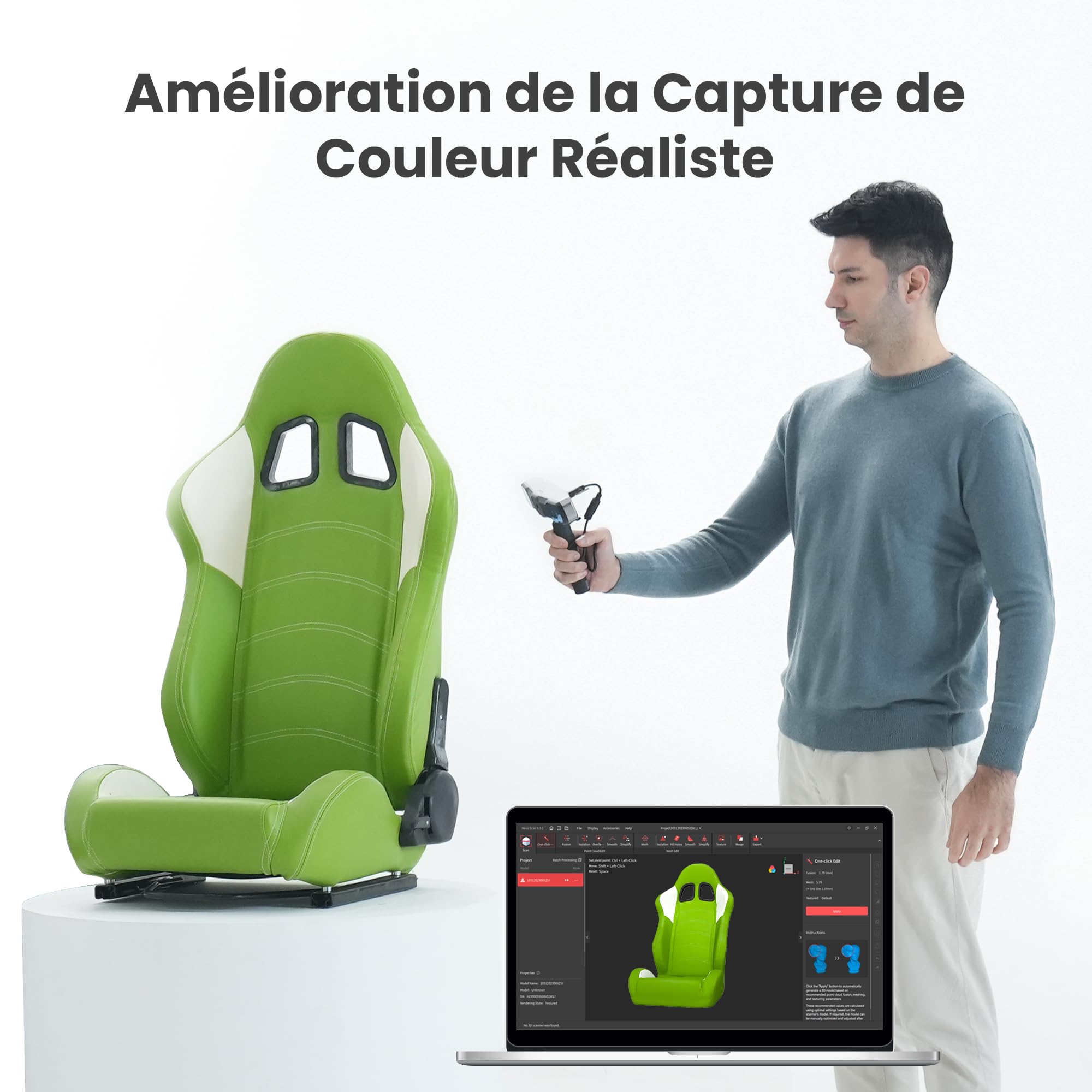 Revopoint RANGE 2 Scanner 3D Portable, Précision 0,1 mm,Scanner de Modèles 3D Portable,Caméra Couleur RGB Intégrée,Pour Scans Corporels & Faciaux, Ingénierie Inverse