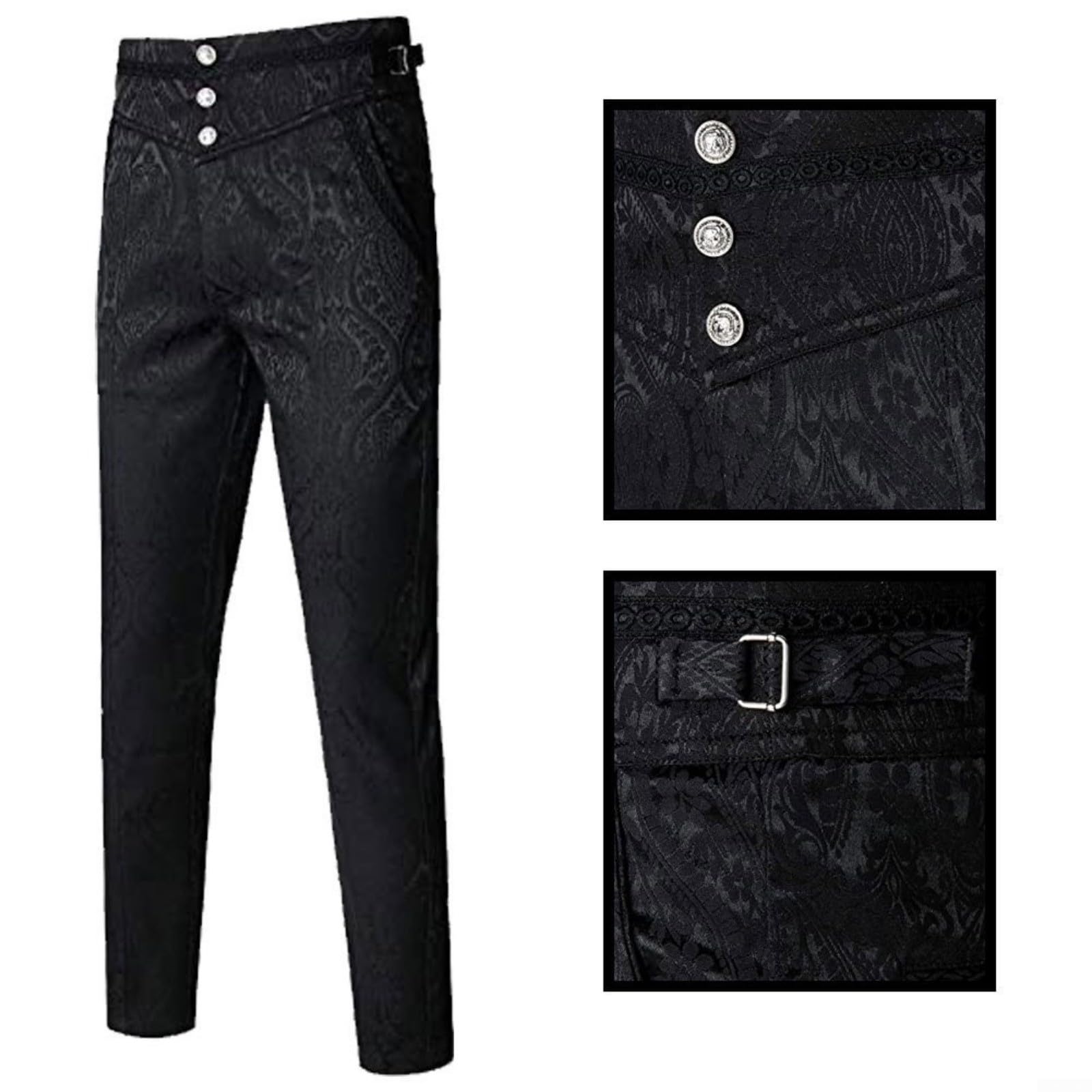 Pantalon Gothique Rétro Costume d'Halloween pour Hommes - Pantalon Steampunk Victorien pour Cosplay, Carnaval d'Halloween (Noir, M)