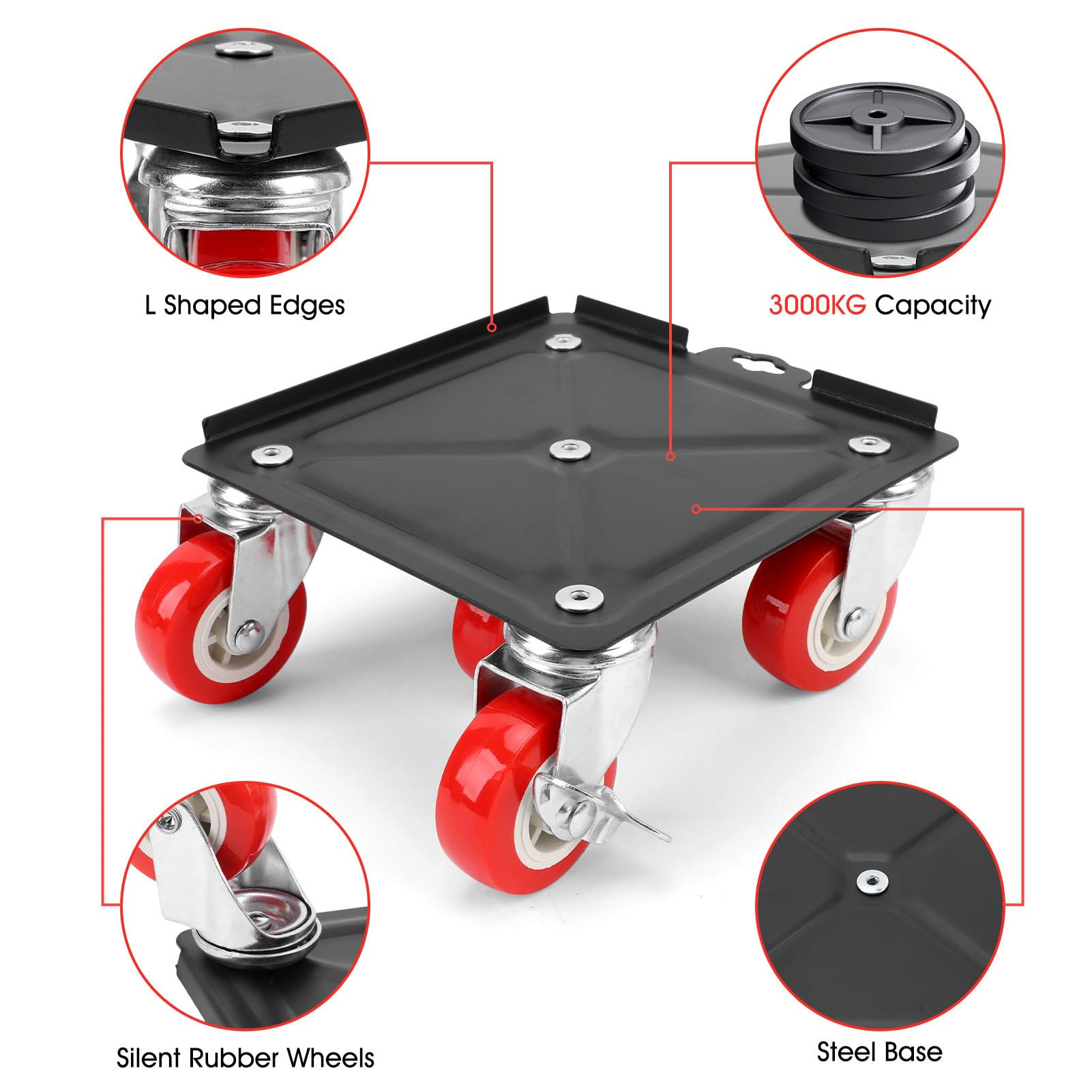 Carrello per Trasloco Mobili, Kit Sollevatore per Mobili a 5 Ruote Capacità di Carico 3000 Kg Set di Rulli per Trasporto Mobili in Acciaio Al Carbonio con Barra di Leva per