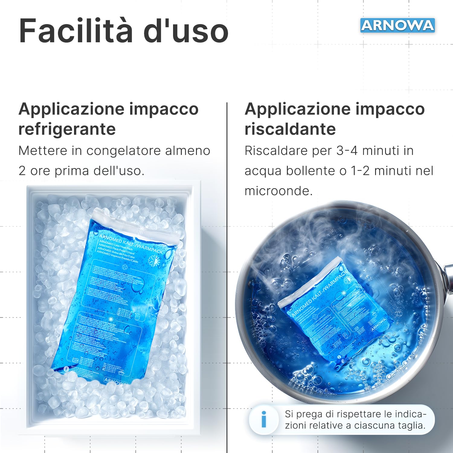 6x ARNOMED® Cuscinetti di gel di raffreddamento riutilizzabili, 2 pezzi di taglie M, L e XL, Cuscinetti caldi/freddi riutilizzabili, impacchi freddi, cuscini di raffreddamento, Pad di raffreddamento