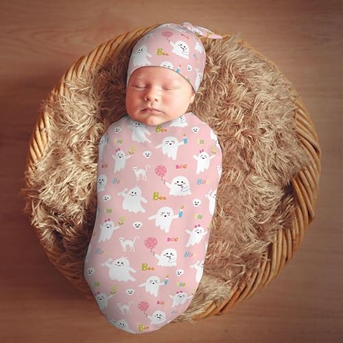 Miniatura 7 de Pink Ghost - Manta para recién nacido con gorro, saco de dormir suave para bebé, elástico y ajustable