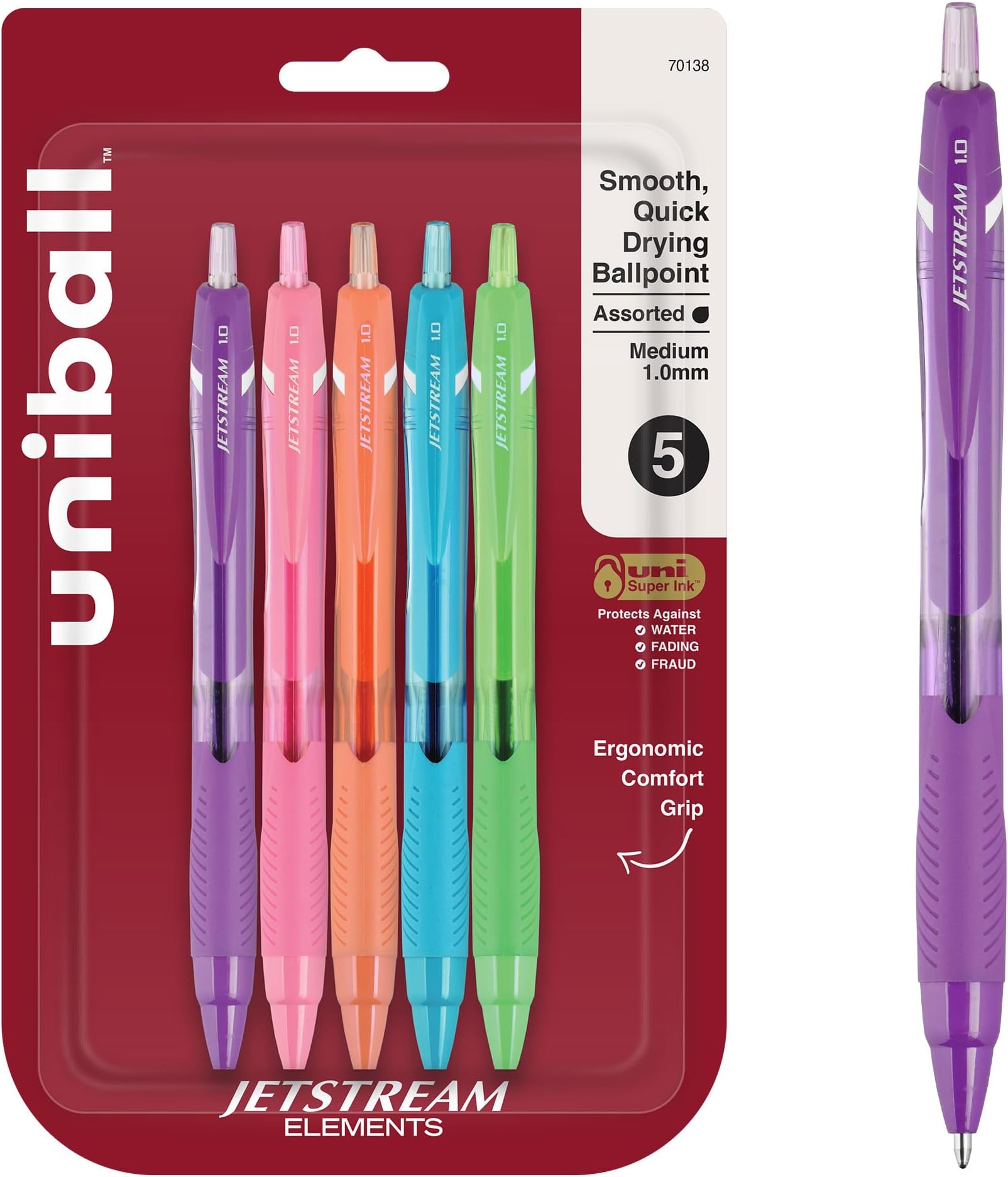 uniball Jetstream Elements Ballpoint Pens, Medium Point (1.0mm), Assorted Ink, 5 Pack