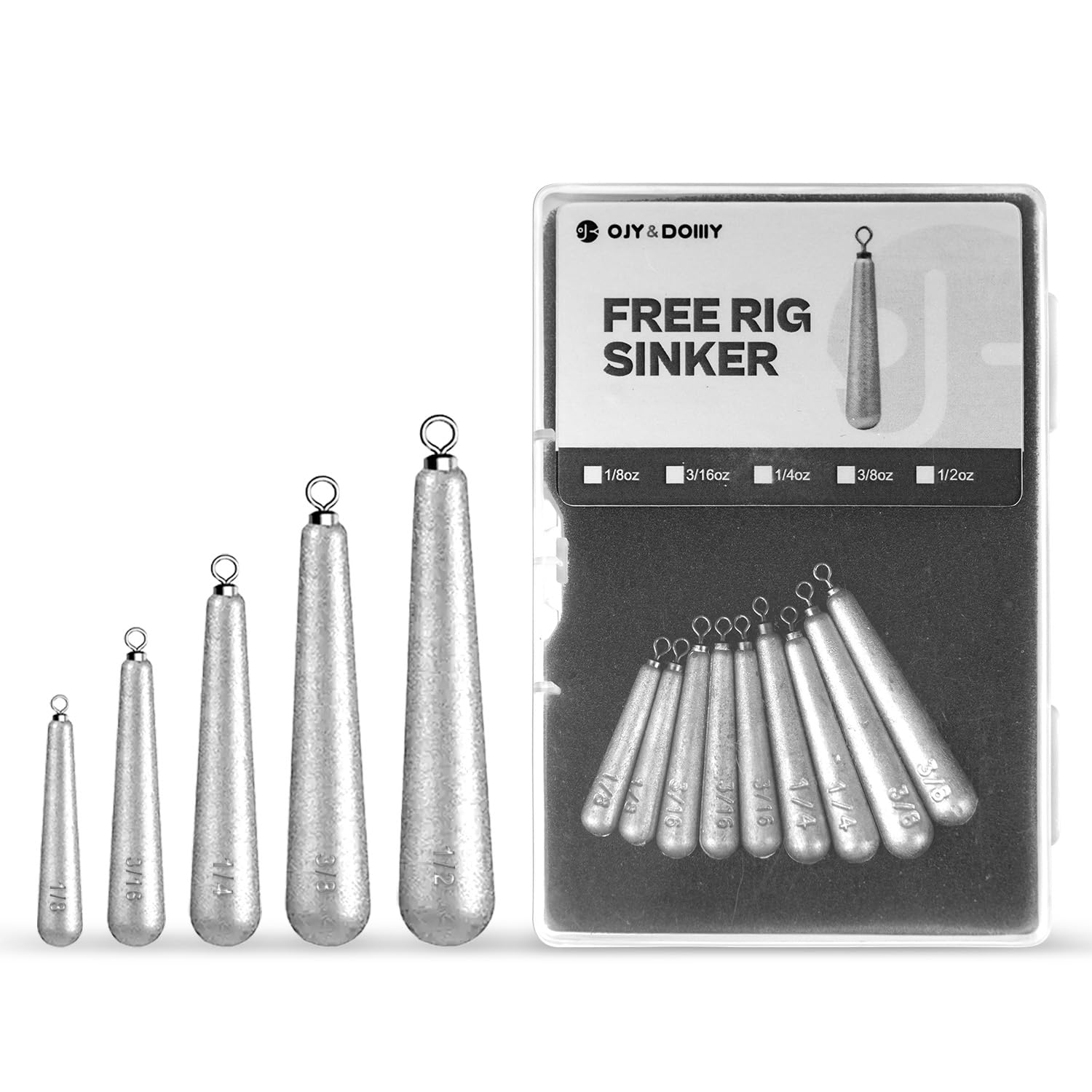 27/30 PCs Free Rig & Drop Shot Weights - Skinny Teardrop Fishing Sinkers (1/8 3/16 1/4 3/8 1/2oz) | Die-Cast Lead-Antimony Alloy | Mixed Kit Available