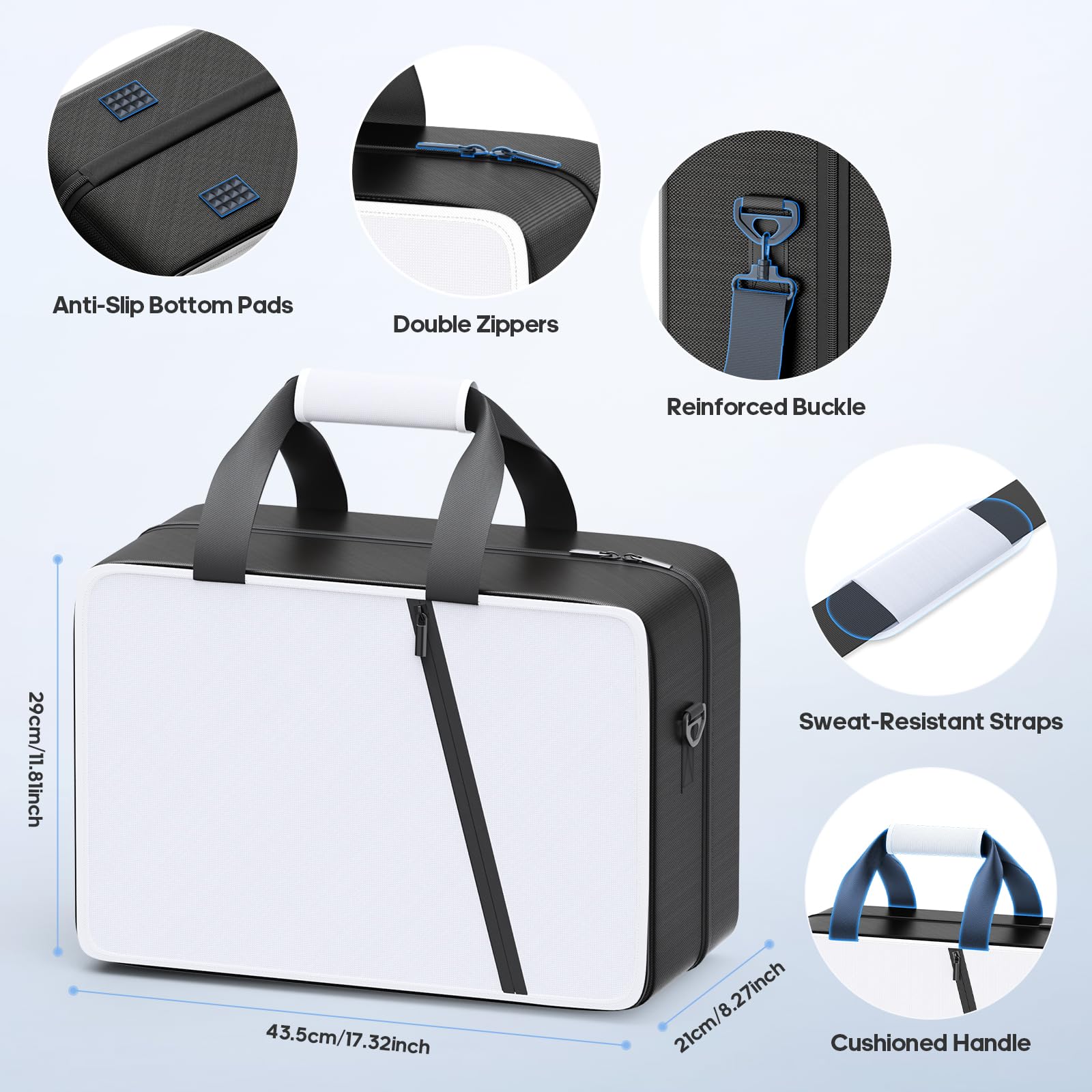 Gersker Bolsa de Viaje para PS5/Slim/Pro Digital & Disc, Funda de Transporte para PS5 de 10 Compartimentos para PS Portal, 4 Tarjetas de Juego, 2 Mandos, Bolsa PS5 de Gran Capacidad, Negro & Blanco