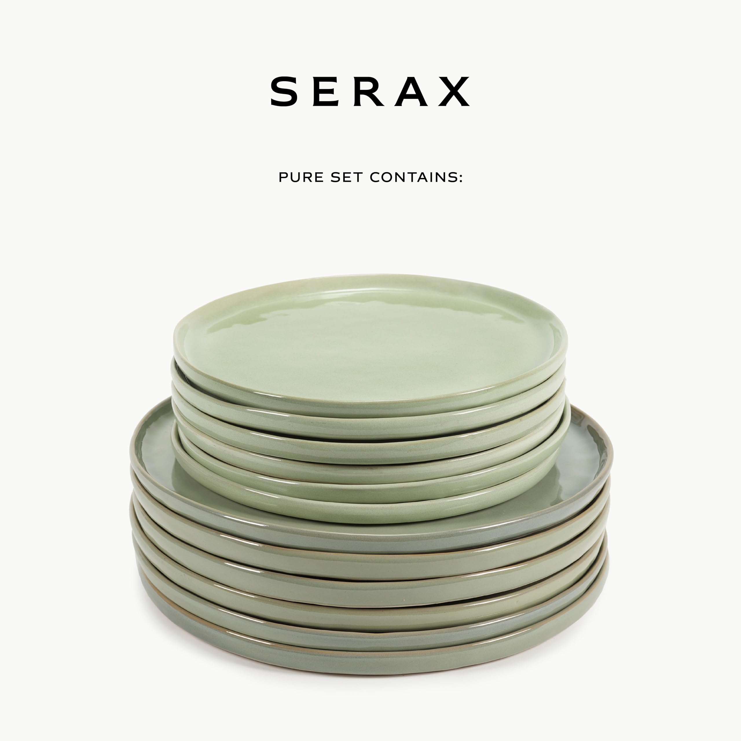 Serax Aquagreen Pure 12-częściowy zestaw obiadowy | 6 talerzy w rozmiarze M, 6 talerzy obiadowych w rozmiarze L, zestaw ceramiczny Pascale Naessens, współczesna zastawa stołowa