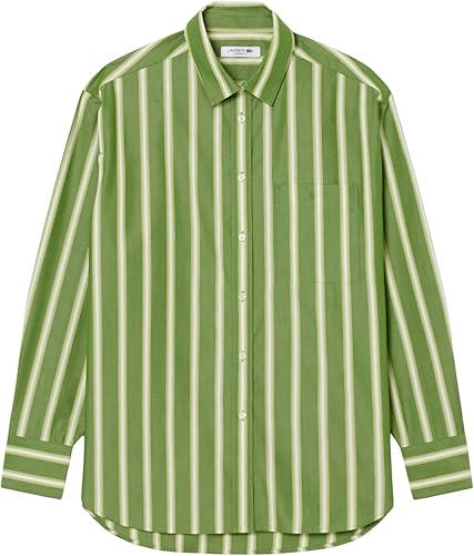 Lacoste Women's Oversized Cotton Poplin Shirt, Navy Blue/Flour/Delphinium/France