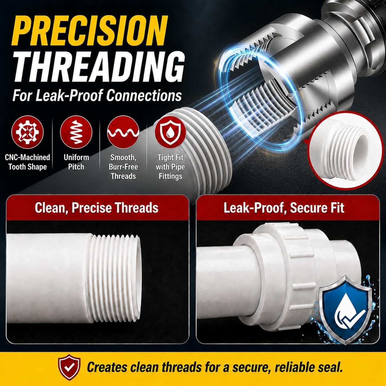 Internal & External Pipe Threading Tool Set, 3Pcs PVC Pipe Threader Kit for 1/2", 3/4" and 1" PVC Plastic Pipes, Heavy-Duty Alloy Steel, Electric Drill Compatible for Plumbing and DIY