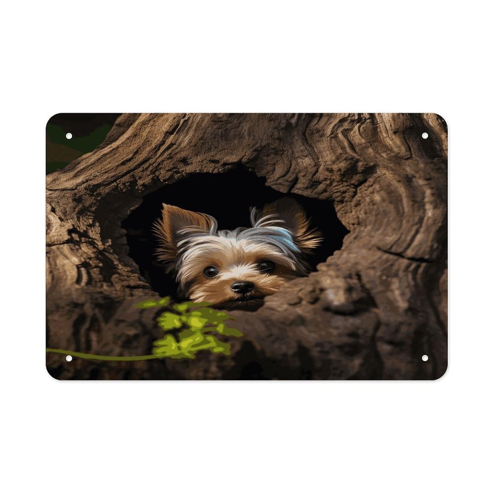 Fodpand Style Tree Hole Yorkie Wall Art Metal Signs Tin Sign