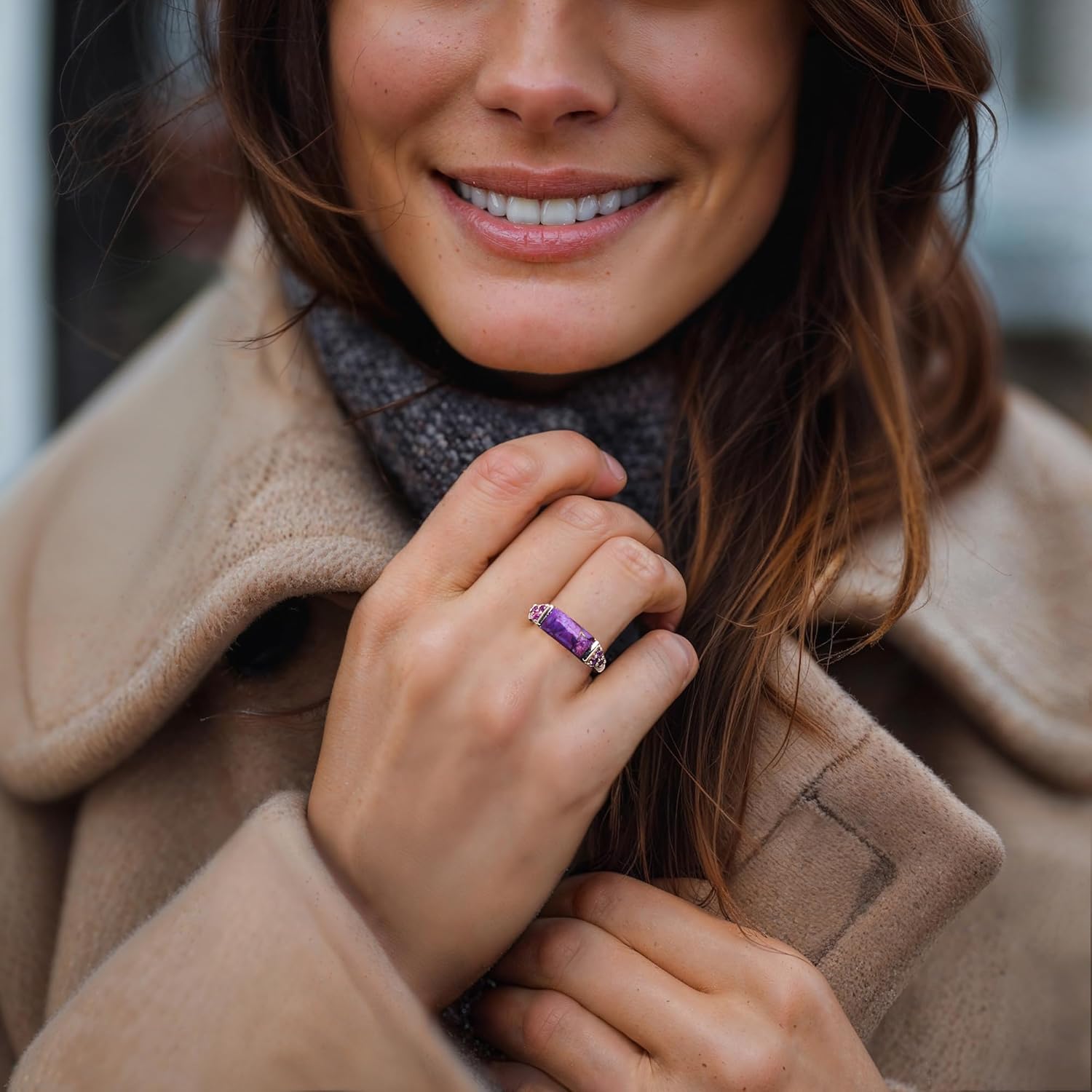 Ross-Simons Purple Turquoise and .10 ct. t.w. Amethyst Ring in Sterling Silver - Image 2