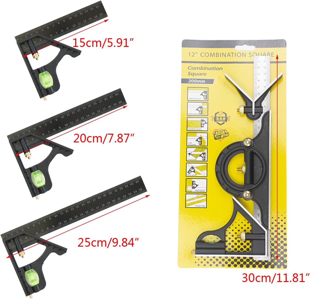Sliding Square Ruler Multifunctional Measurement Tool Square Protractor Mobile Angle Ruler for Woodworking Multifunctional Combination Center Angle Protractor Mobile for Woodworking Metal