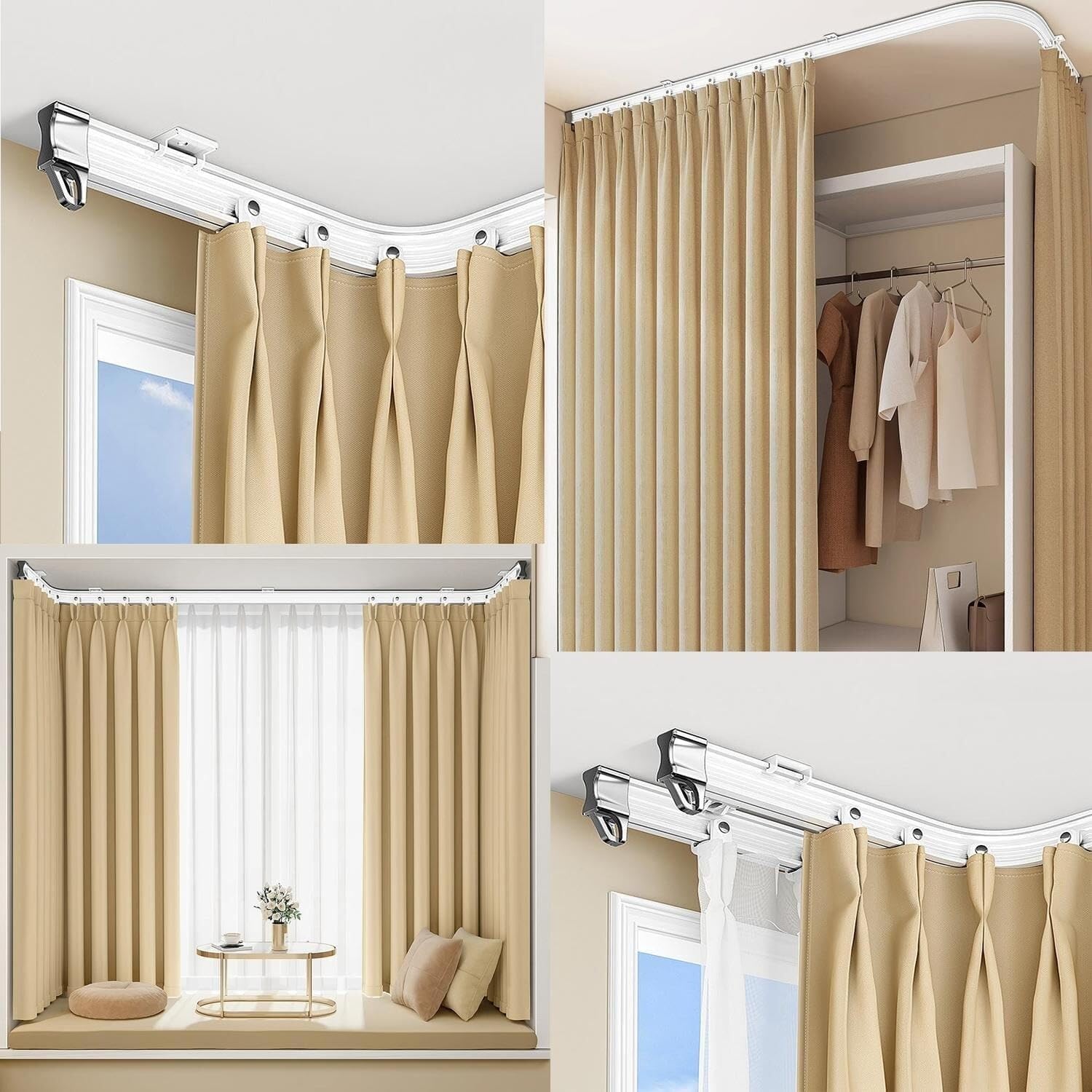 Plastic Steel Curtain Tracks, Ceiling Installation, Curtain Railing System, Room Dividers, Shower Curtain Rods(Double Track Top Mounted,5m)