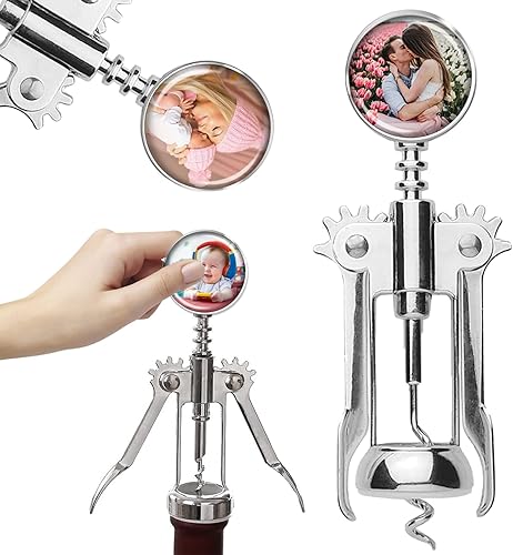 ubjva Abrebotellas de vino con foto personalizada, sacacorchos de aleación de zinc con alas, plateado, 7 x 2.5 pulgadas, perfecto para restaurantes,