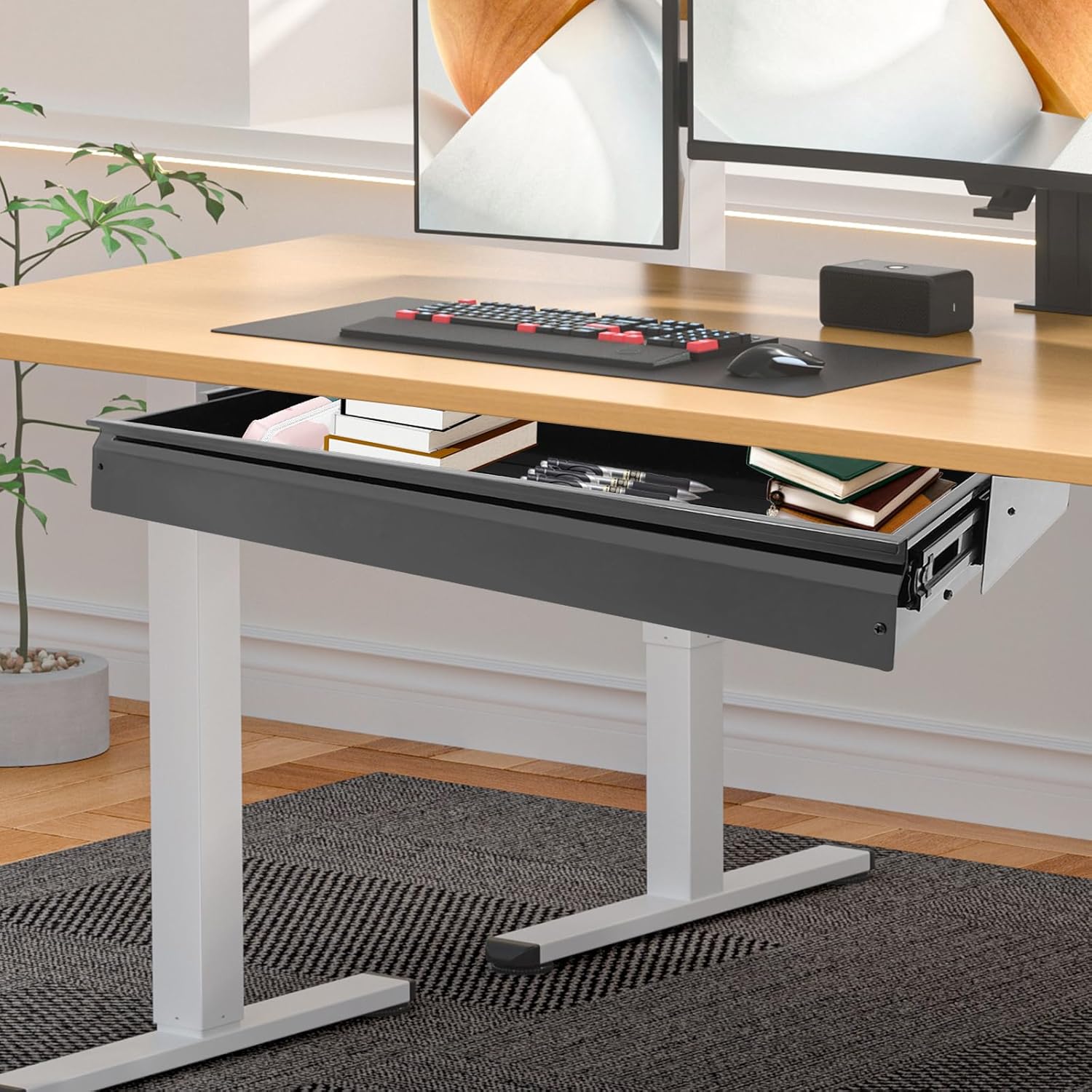 33in Under Desk Mounted Sliding Pull-out Drawer without Shell for Office Desk, Pull-out Drawer Storage Organizer for Sit Stand Workstation Store Keyboard, Mouse, Books, Black 33.3 * 9.2in