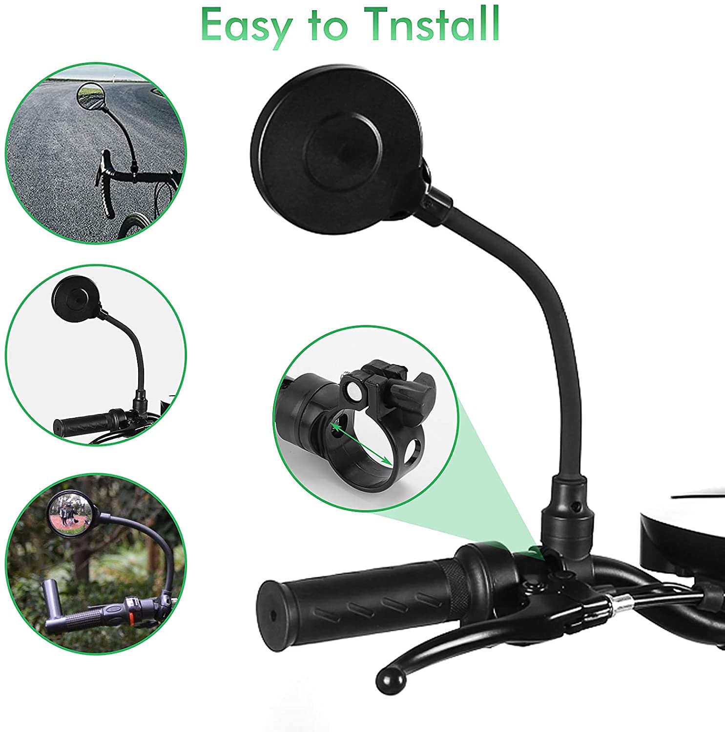 easyBee 2 x lusterko wsteczne do roweru 21 – 33 mm, szerokokątne, bezpieczne lusterko wsteczne 3D, regulowane o 360° i obrotowe, rower szosowy, motorower