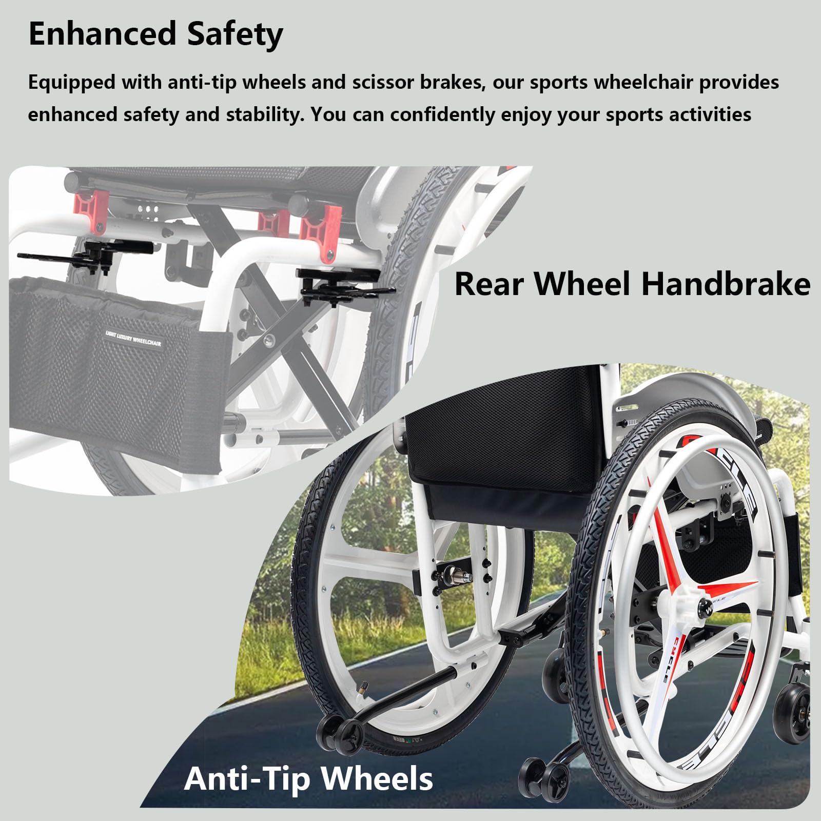 Składany wózek inwalidzki do uprawiania sportu, lekki, transportowy wózek inwalidzki do mieszkania i w podróży, ręczny, hamulec ręczny, szybkie zapięcie (38 cm, czarny)