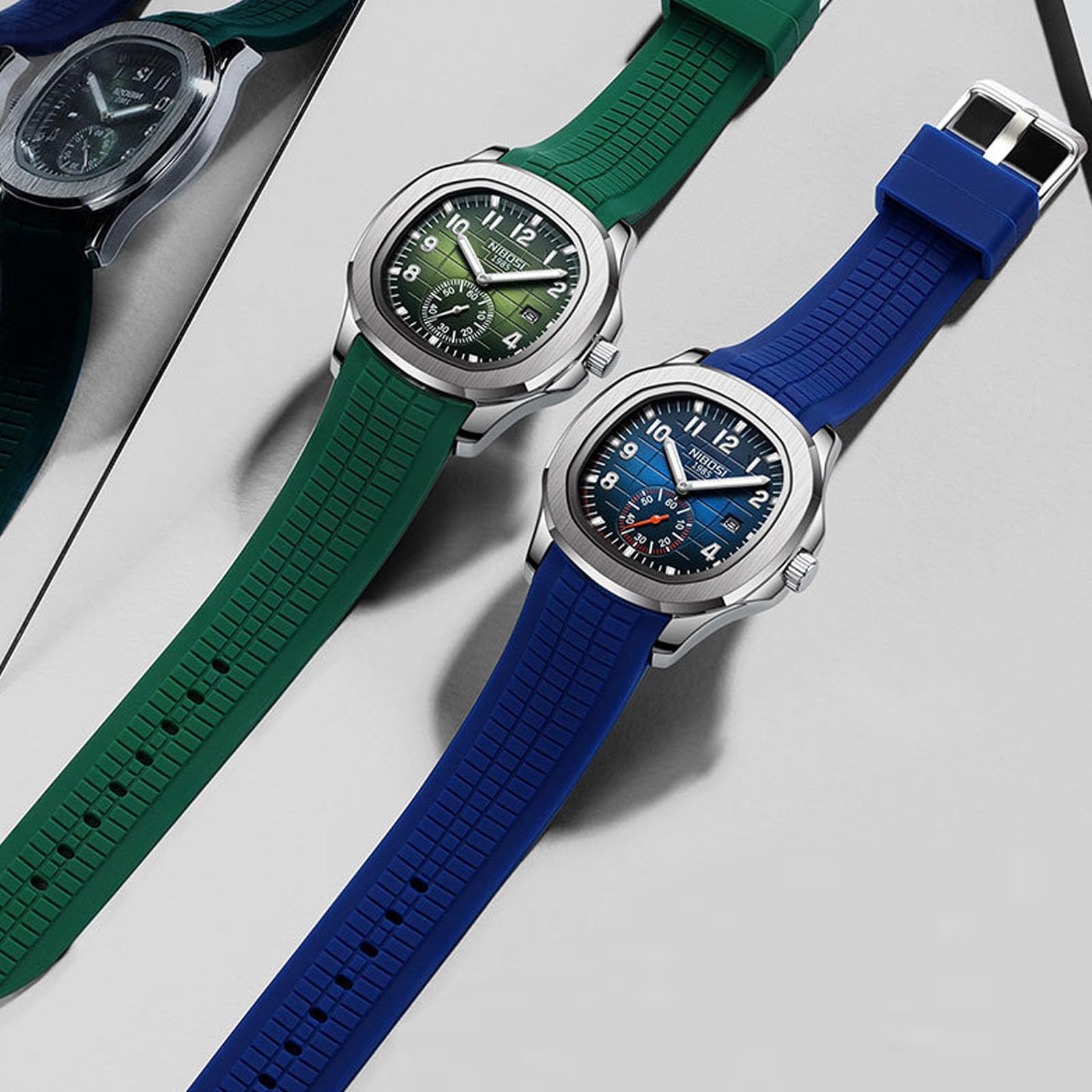 Montre classique à quartz pour homme avec cadran lumineux et fonction date, bracelet en silicone, étanche