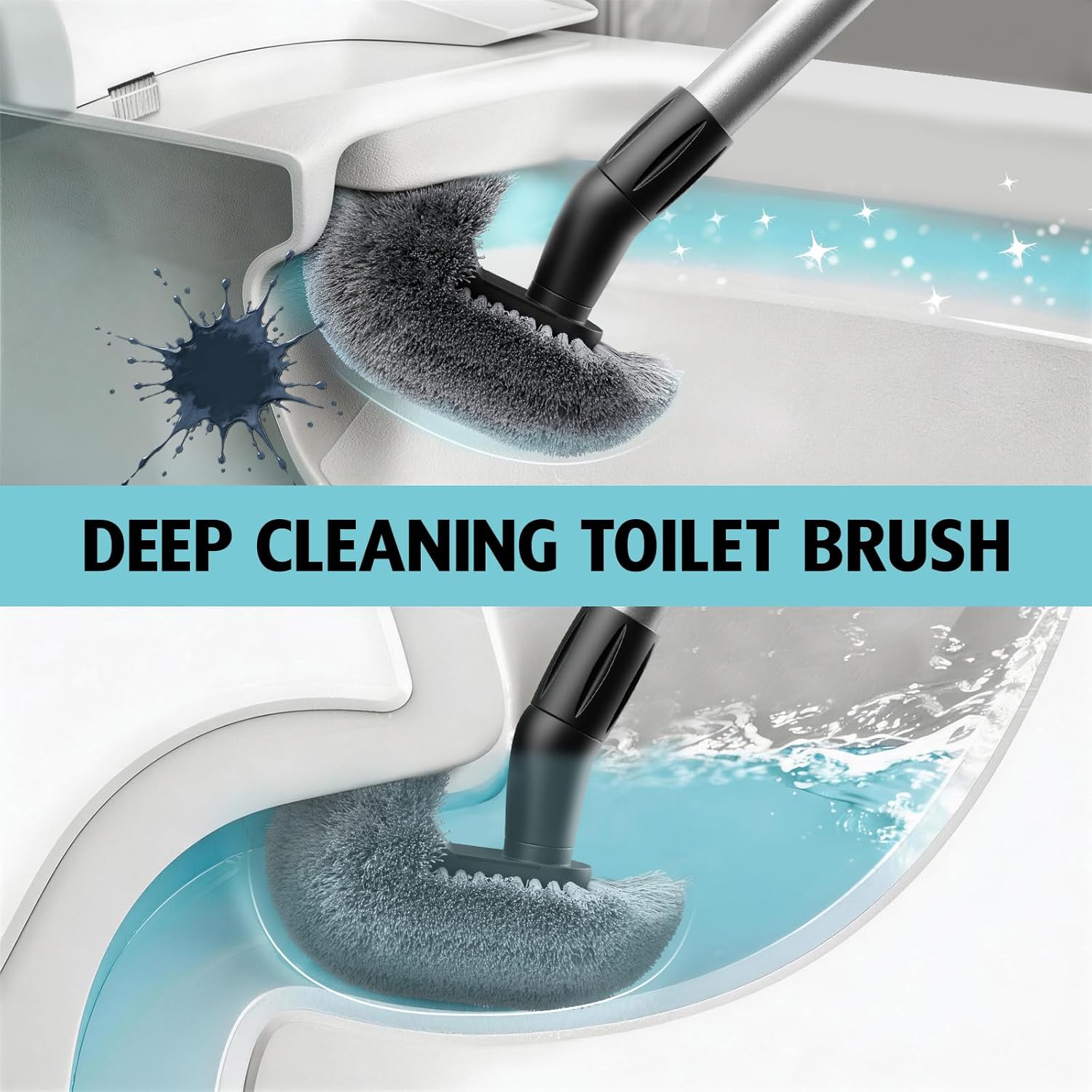 Toilet Bowl Brush with Long Handle, 23-42inch Adjustable 4-Section Aluminum Pole, Durable Nylon Bristles, No Bending Bathroom Cleaning Brush for Seniors, Pregnant Women, Back Pain Sufferers, Janitors