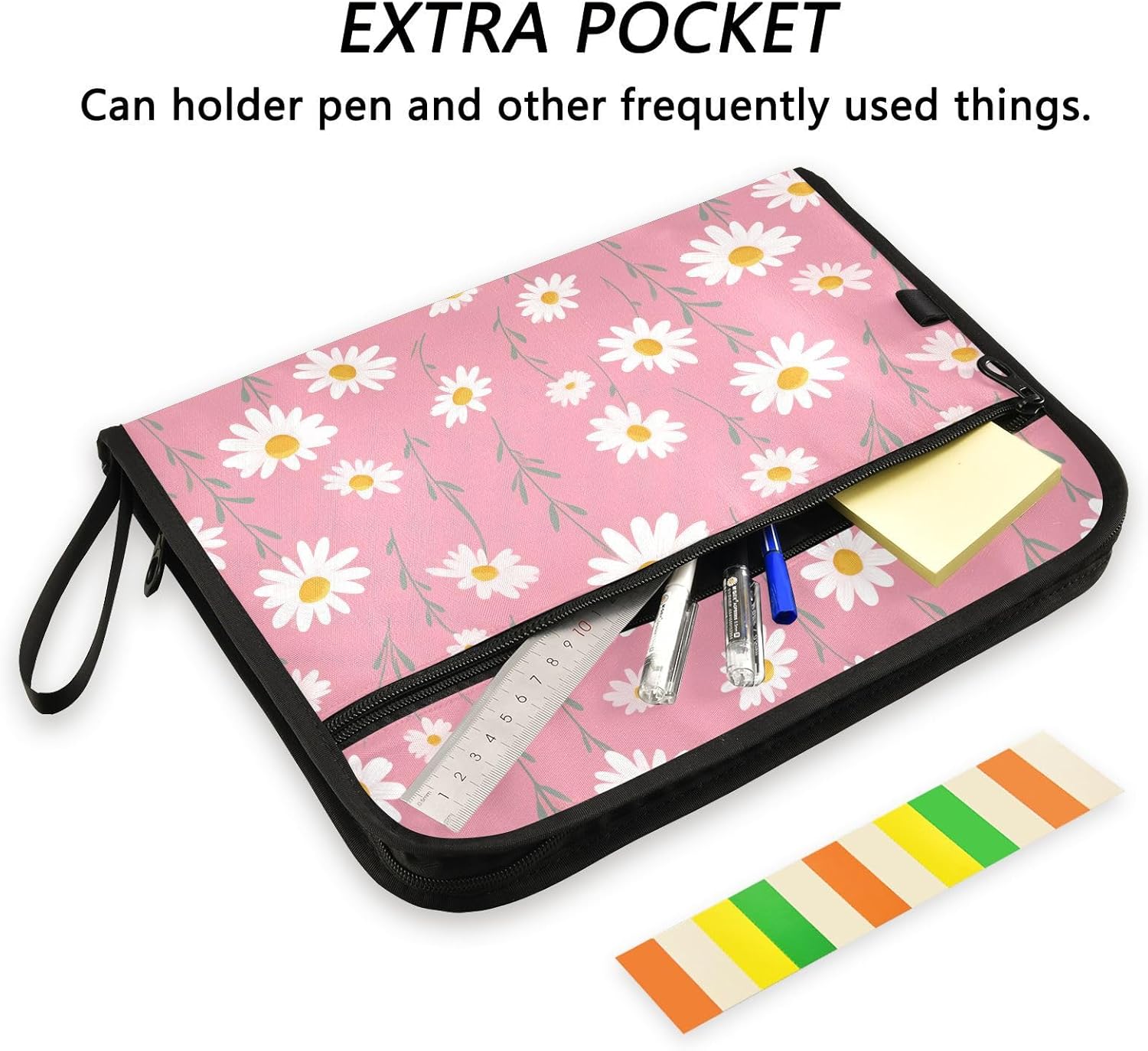 Daisy Flower Expanding File Pocket Folder Organizer Pink Print Accordion File Organizer 13 Pockets Expanding File Folders Portable Bill Receipt Organizer