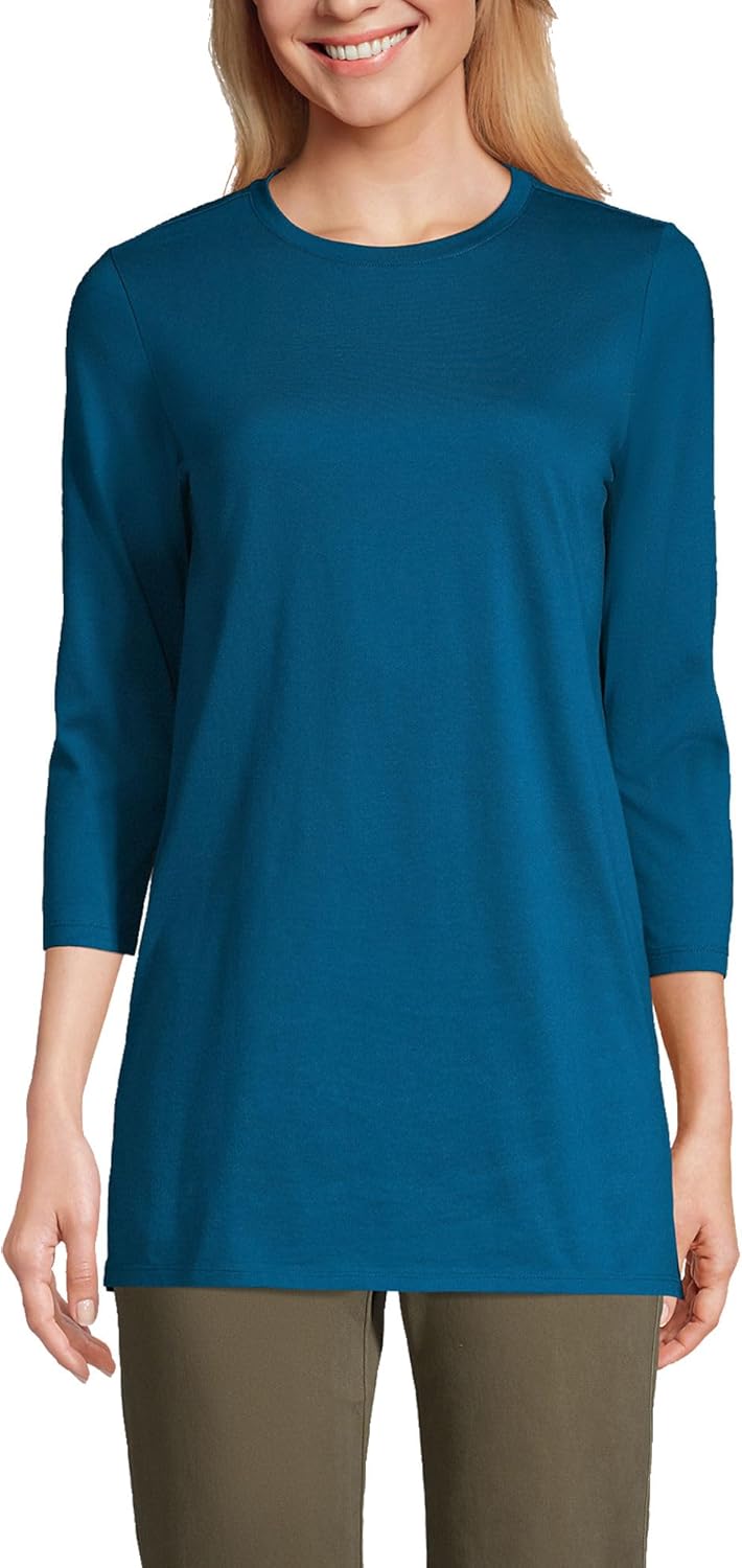 Lands' End Women's 3/4 Sleeve Supima Cotton Crewneck Tunic