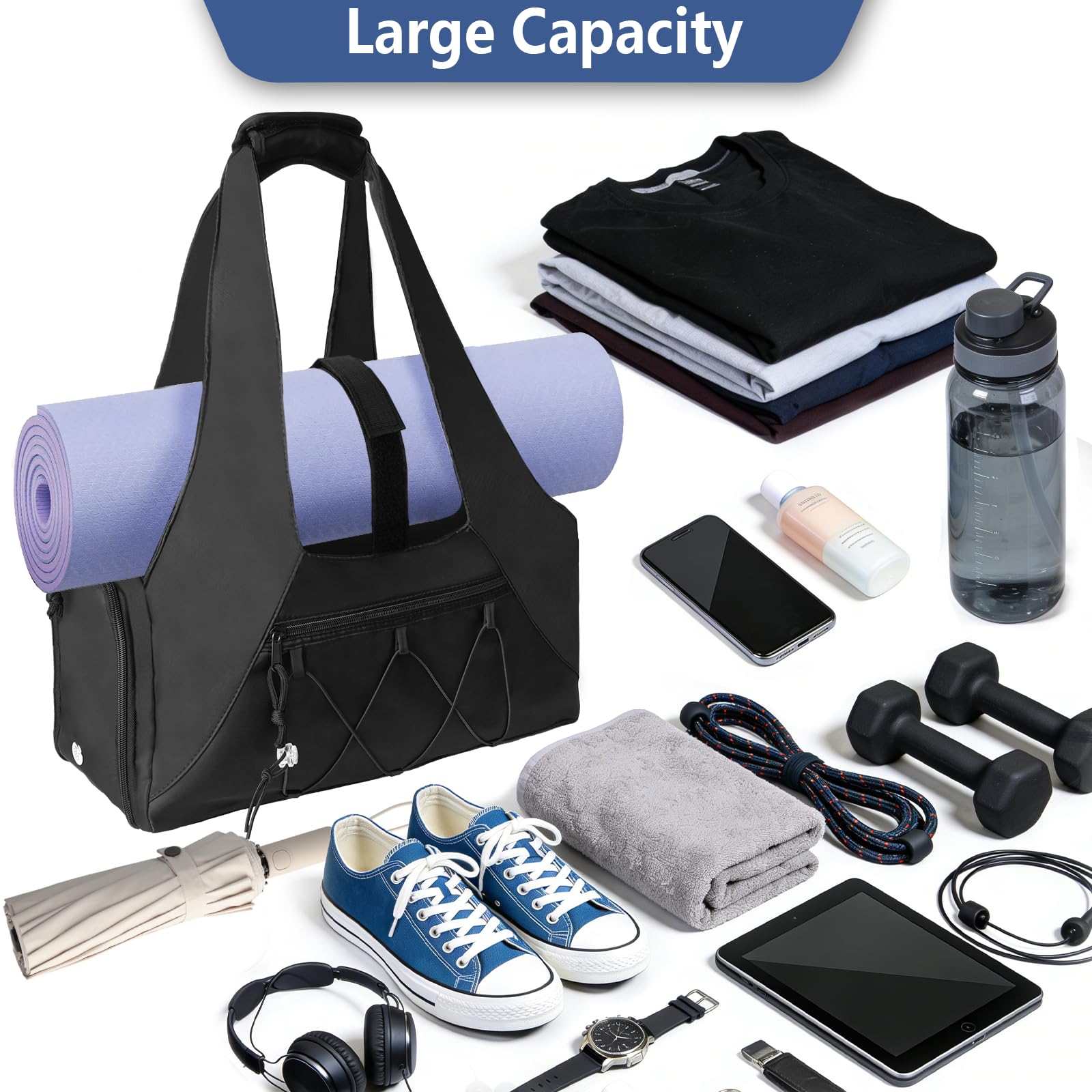 Bolsa Gimnasio Grande, Bolsa Deporte Fitness Mujer y Hombre, Bolsa Grande para Esterilla de Yoga, Bolso de Gimnasio para Viaje, Natación con Zapatero Independiente y Bolsillo Impermeable — view 5