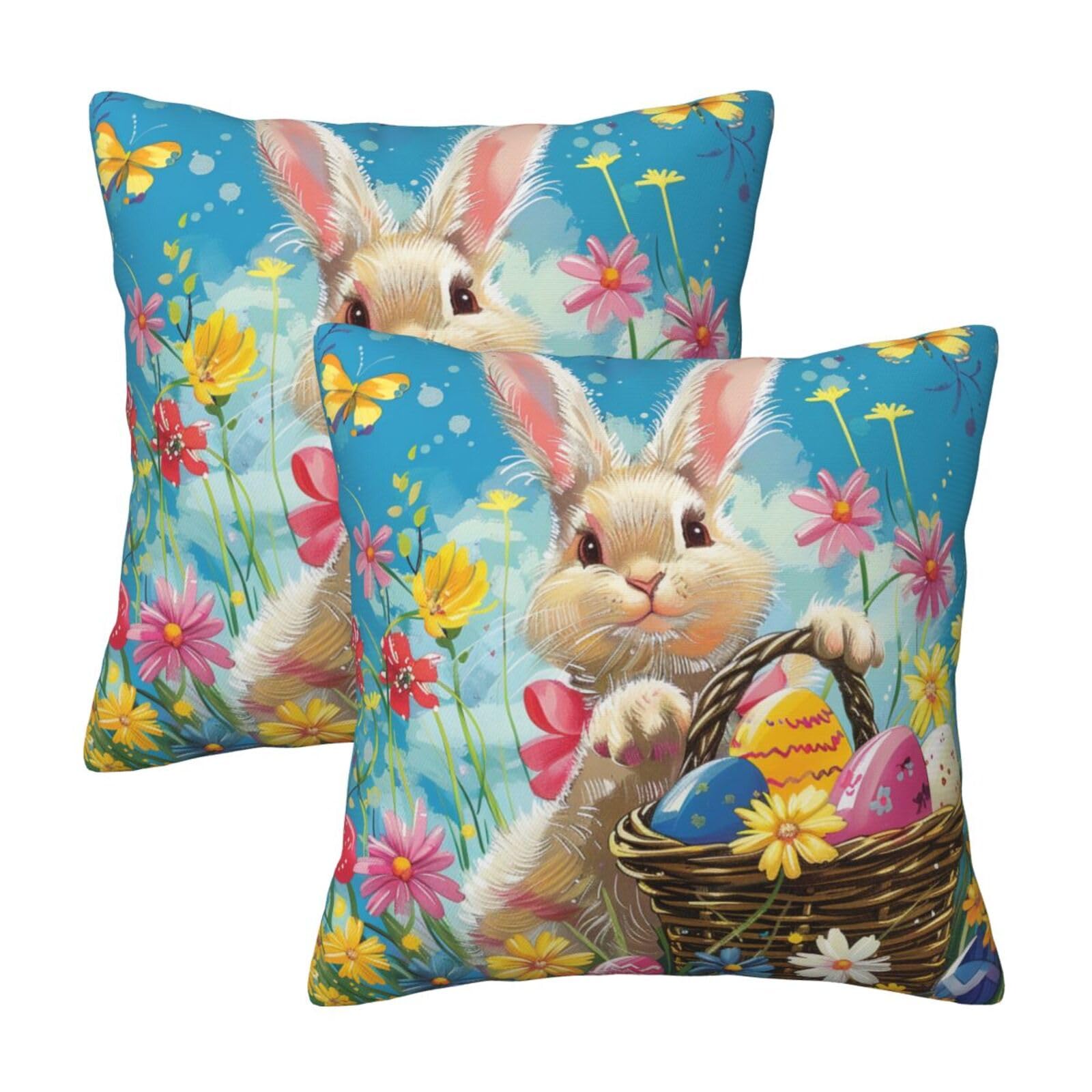 Spring Happy Festival Holiday Throw Pillow Cases 2 Pack Square Pillowcases Soft Pillow Protectors for Couch Livingroom Sofa Bed Office Car,30x30 CM